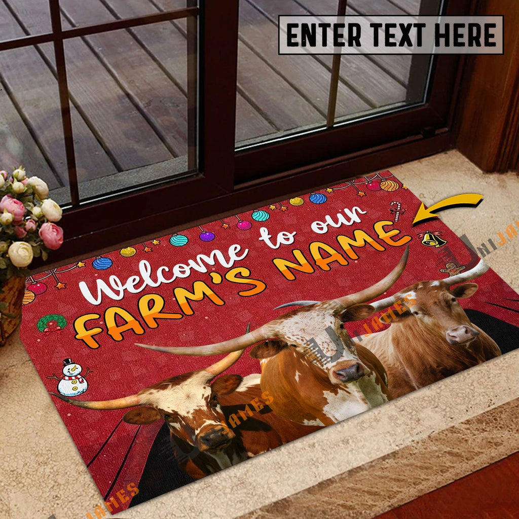 Texas Longhorn Christmas Custom Name Doormat