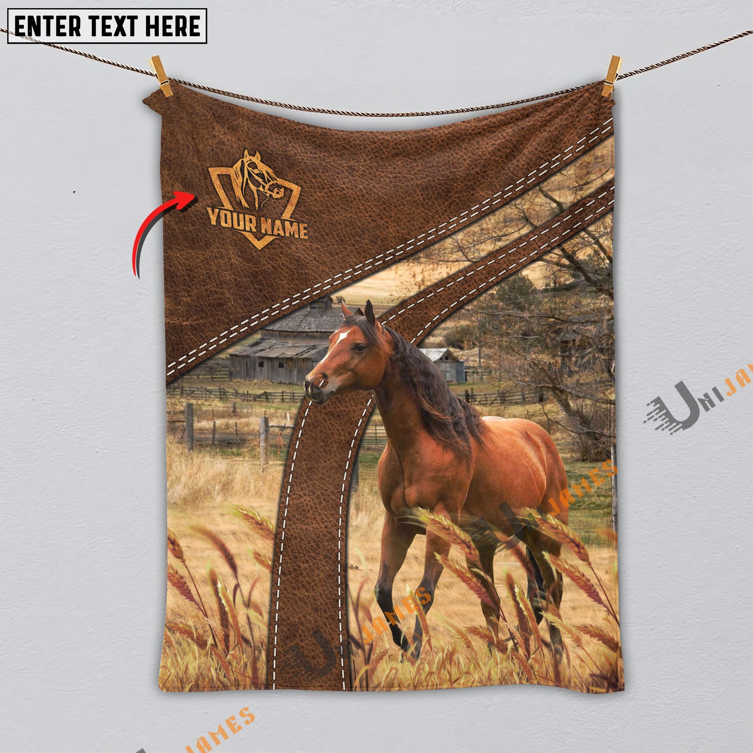 Personalized Name Horse Brown Blanket