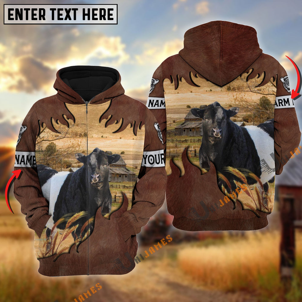 Belted Galloway Brown Hair Pattern Personalized Name 3D Hoodie