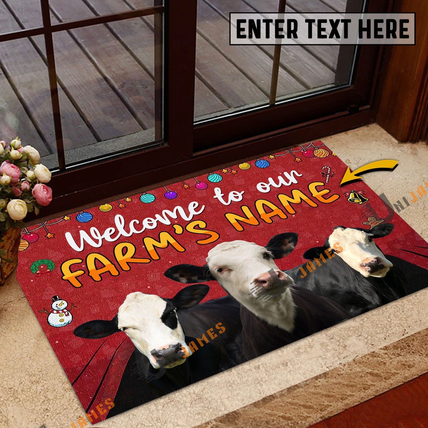 Black Baldy Christmas Custom Name Doormat