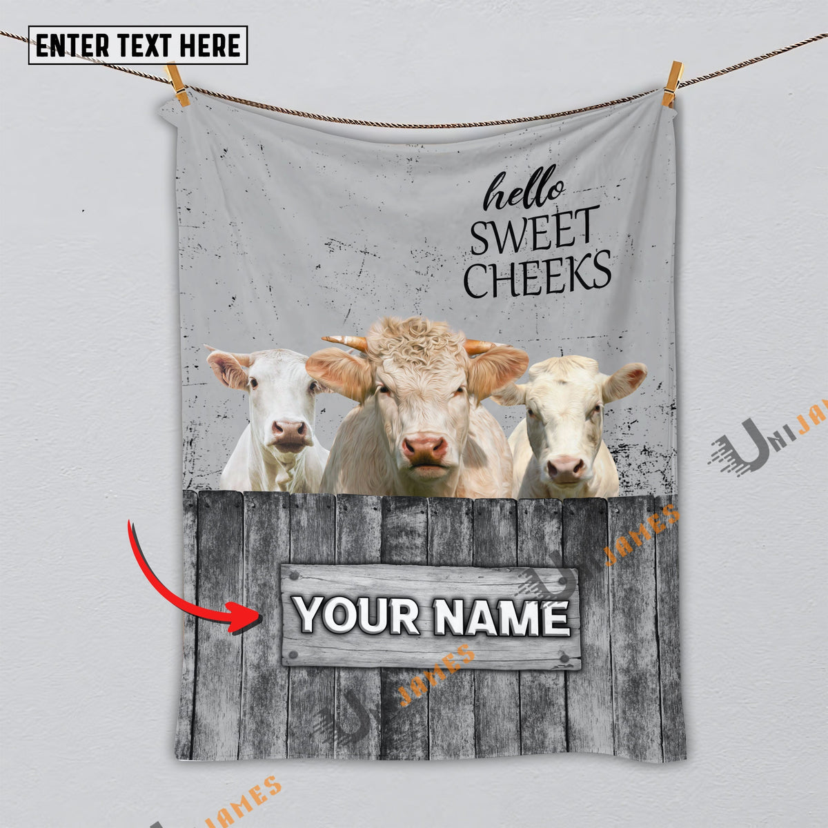 Personalized Name Charolais Hello Sweet Cheeks Pattern Blanket