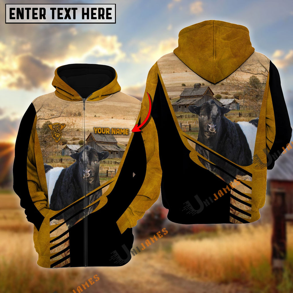 Lucky Belted Galloway On Farm Personalized Name Hoodie