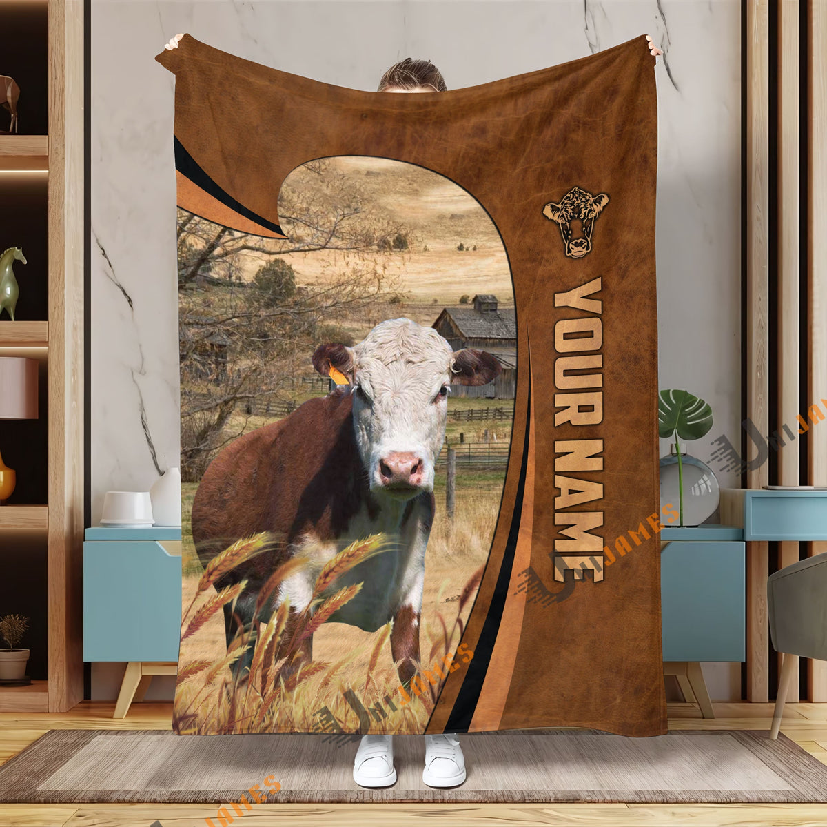 Personalized Name Hereford Premium Brown Pattern 3D Blanket