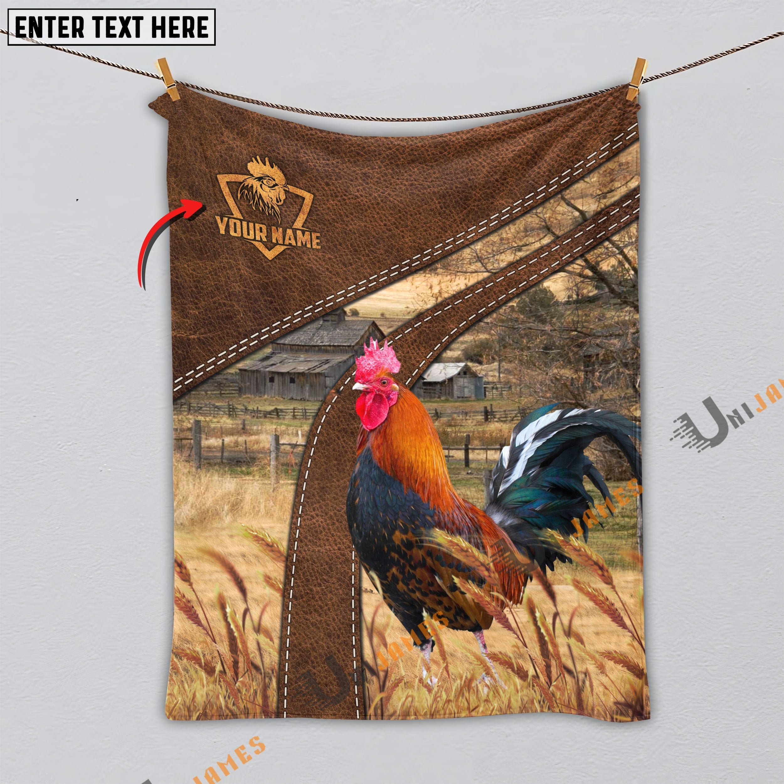 Personalized Name Rooster Brown Blanket