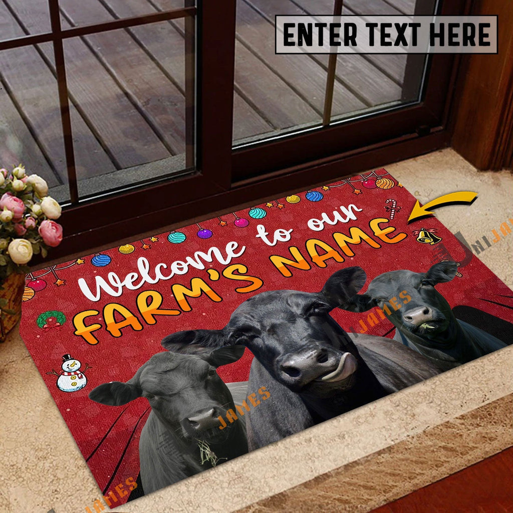Black Angus Christmas Custom Name Doormat