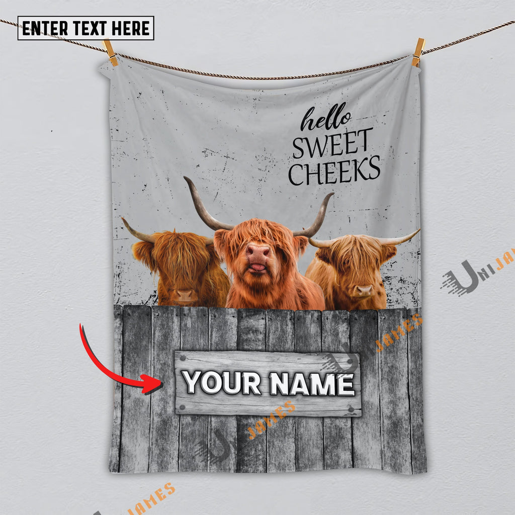 Personalized Name Highland Hello Sweet Cheeks Pattern Blanket