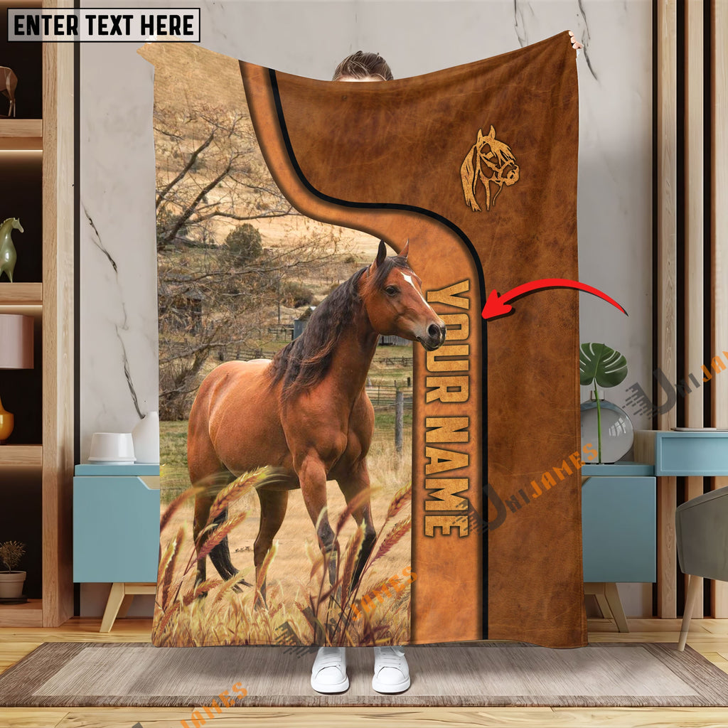 Personalized Name Horse Premium Brown Pattern Blanket