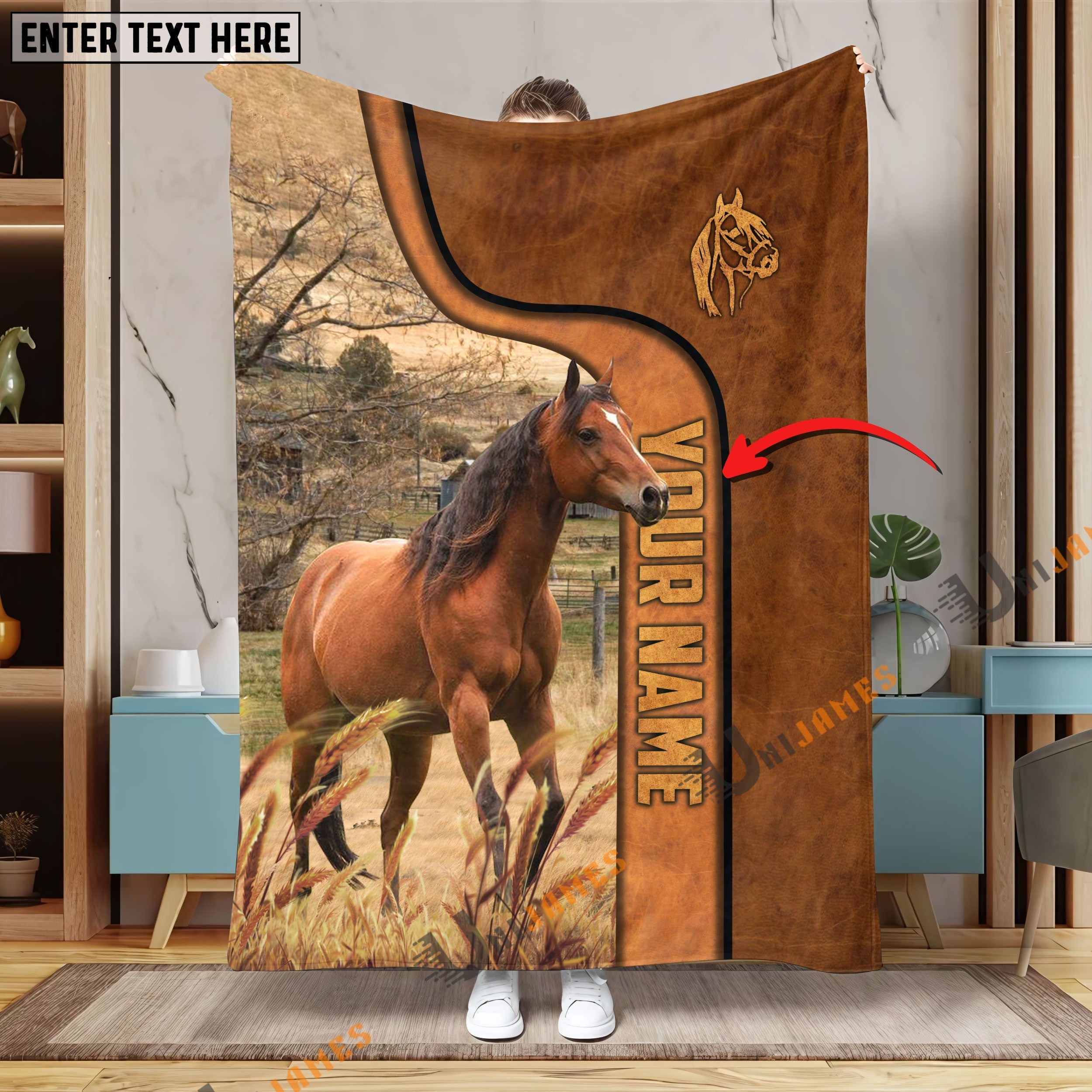 Personalized Name Horse Premium Brown Pattern Blanket