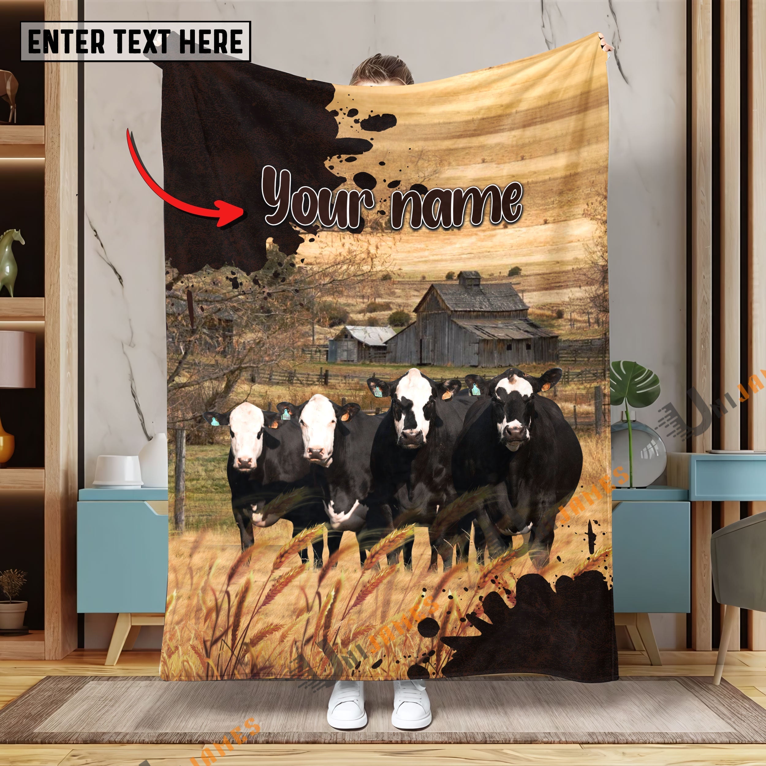 Personalized Name Diligent Black Baldy Blanket