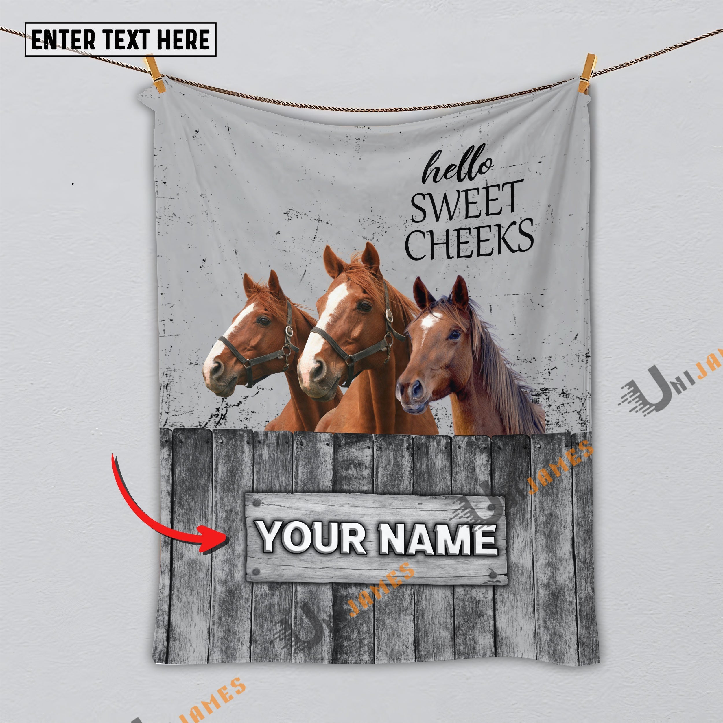 Personalized Name Horse Hello Sweet Cheeks Pattern Blanket