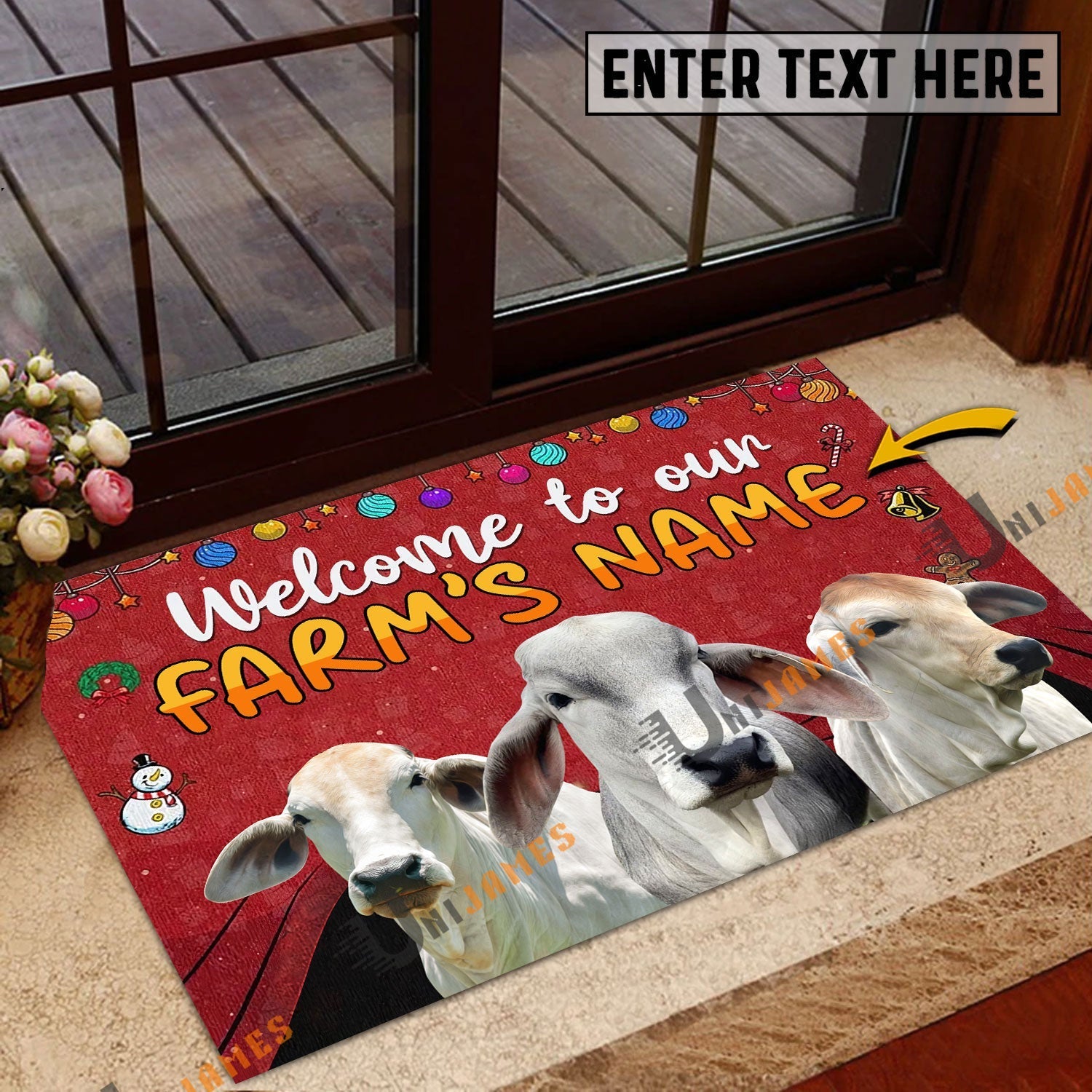Brahman Christmas Custom Name Doormat