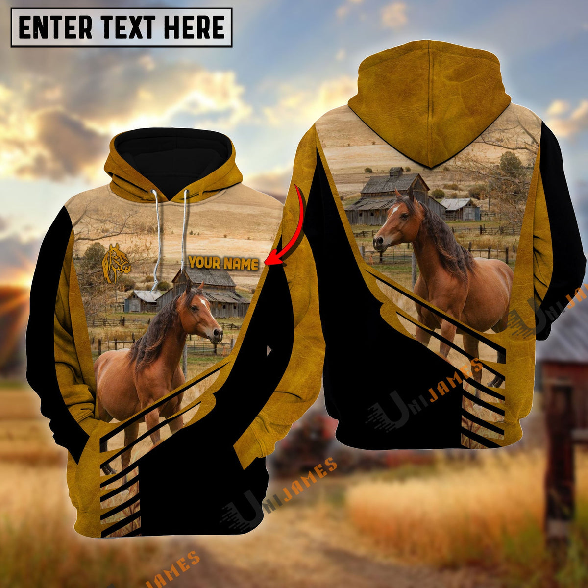 Lucky Horse On Farm Personalized Name Hoodie