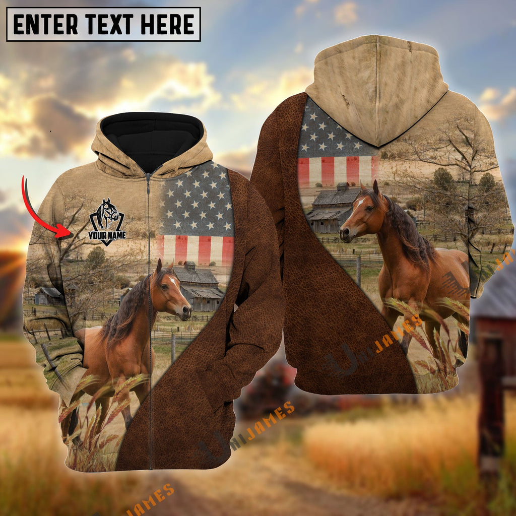 Personalized Name Horse Cattle USA Flag Hoodie