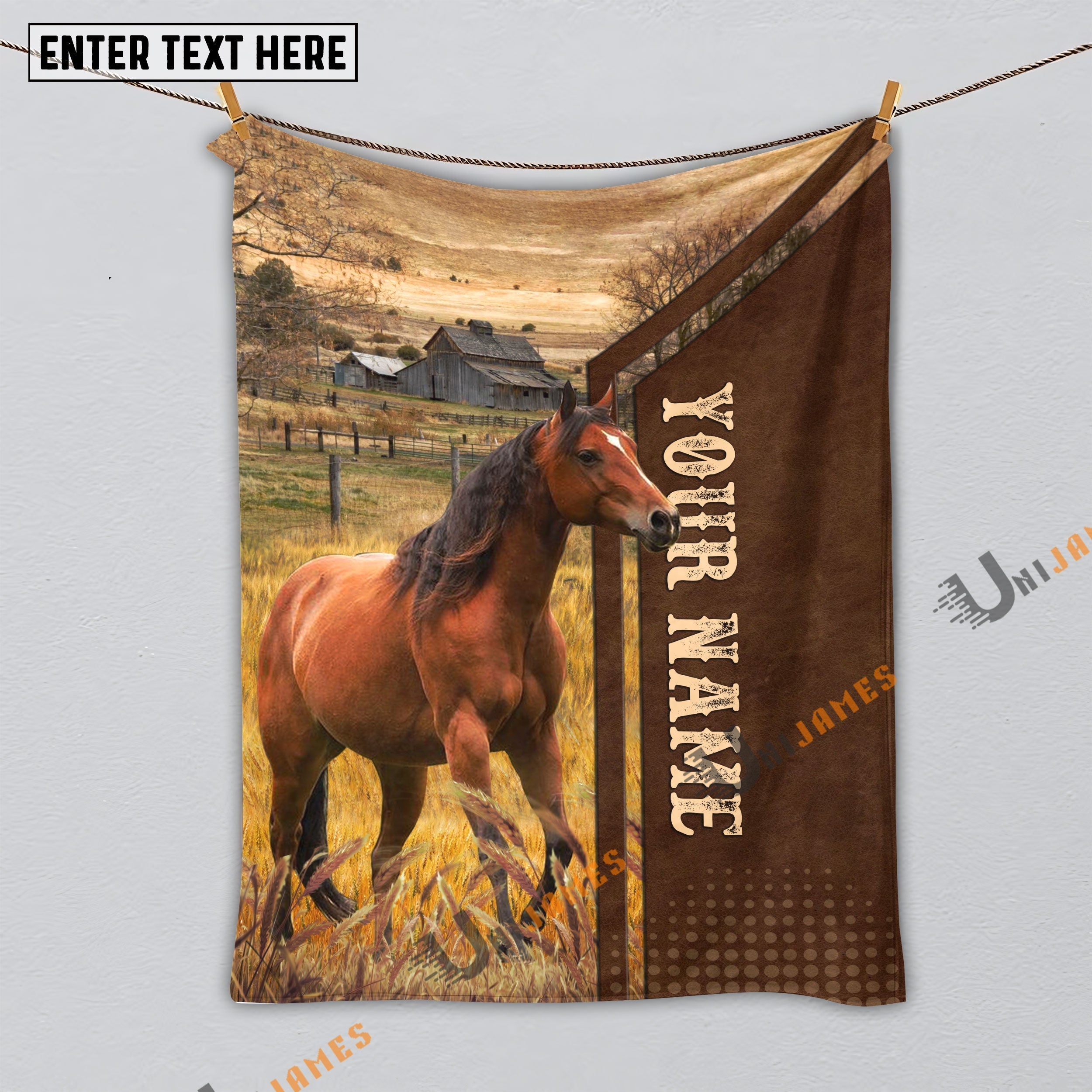 Personalized Name Horse Farming Life Pattern Blanket