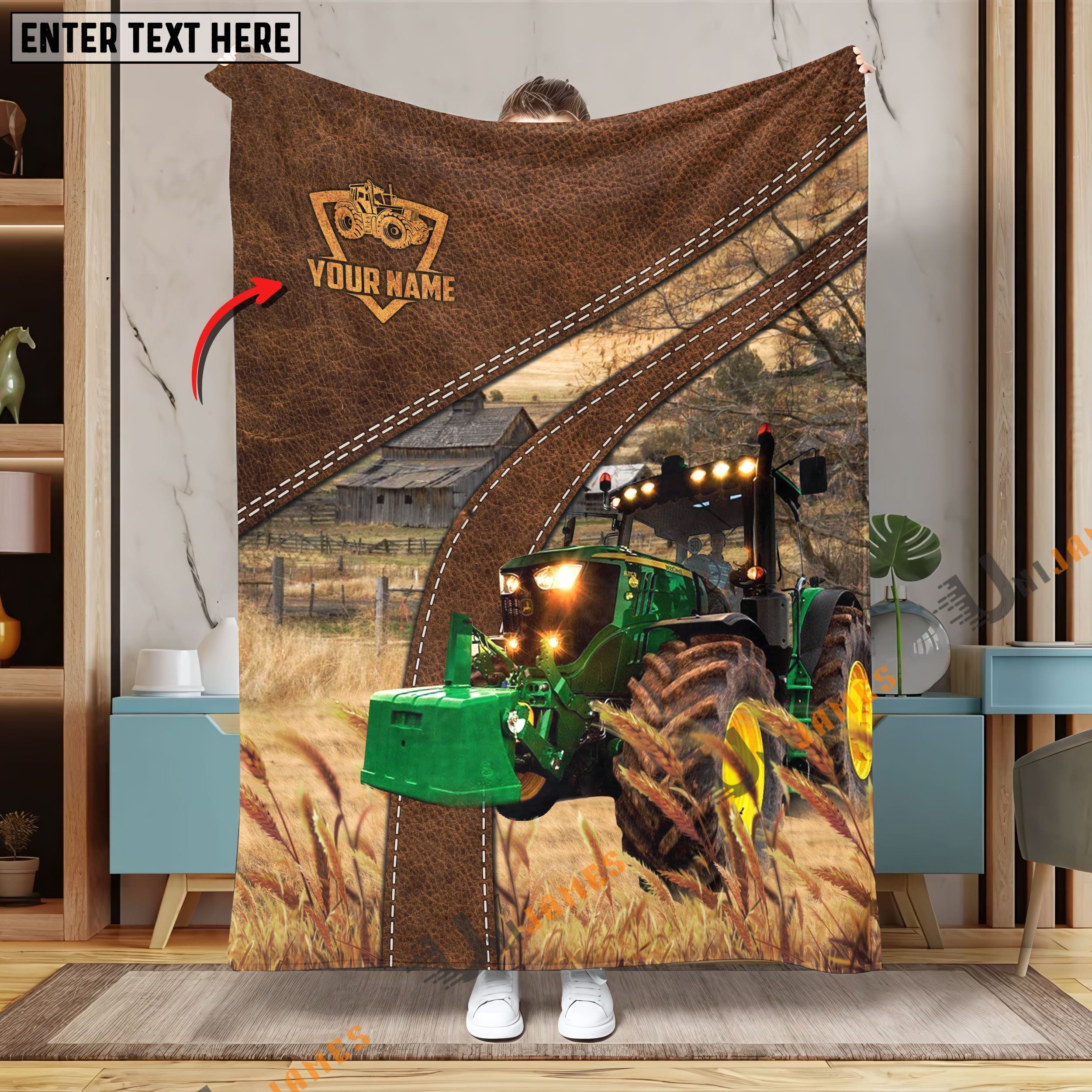 Personalized Name Tractor Brown Blanket