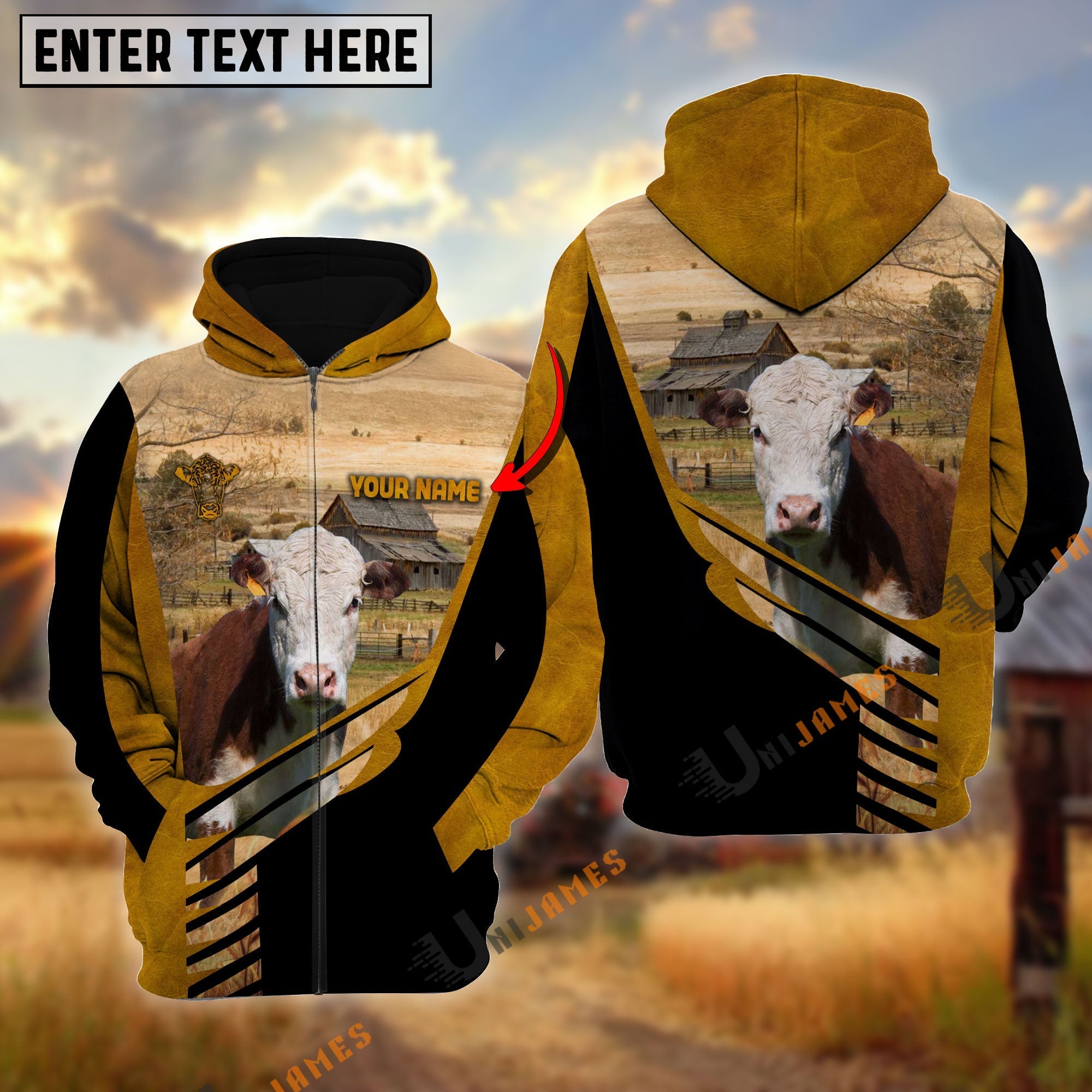 Lucky Hereford On Farm Personalized Name Hoodie