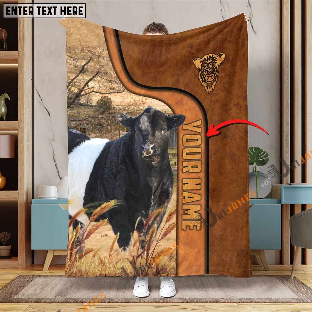 Personalized Name Belted Galloway Premium Brown Pattern Blanket