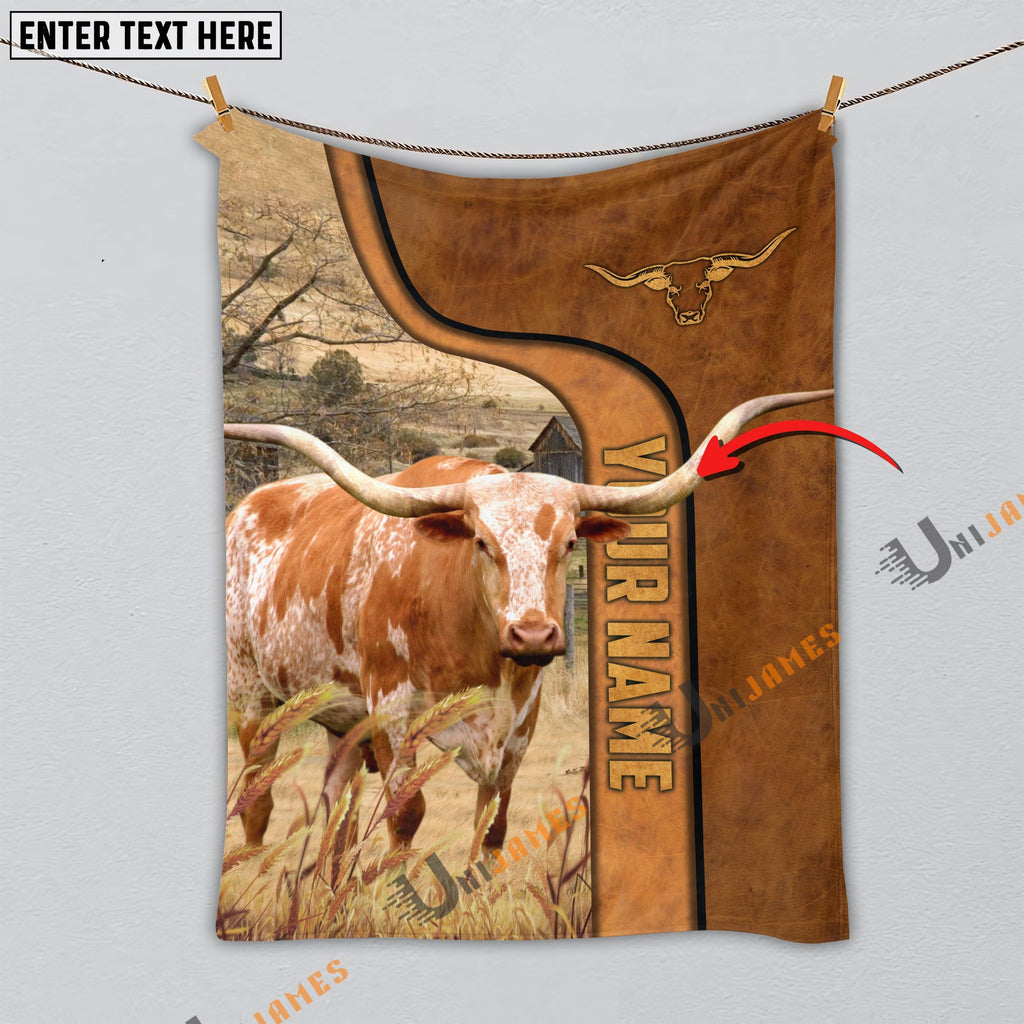 Personalized Name Texas Longhorn Premium Brown Pattern Blanket