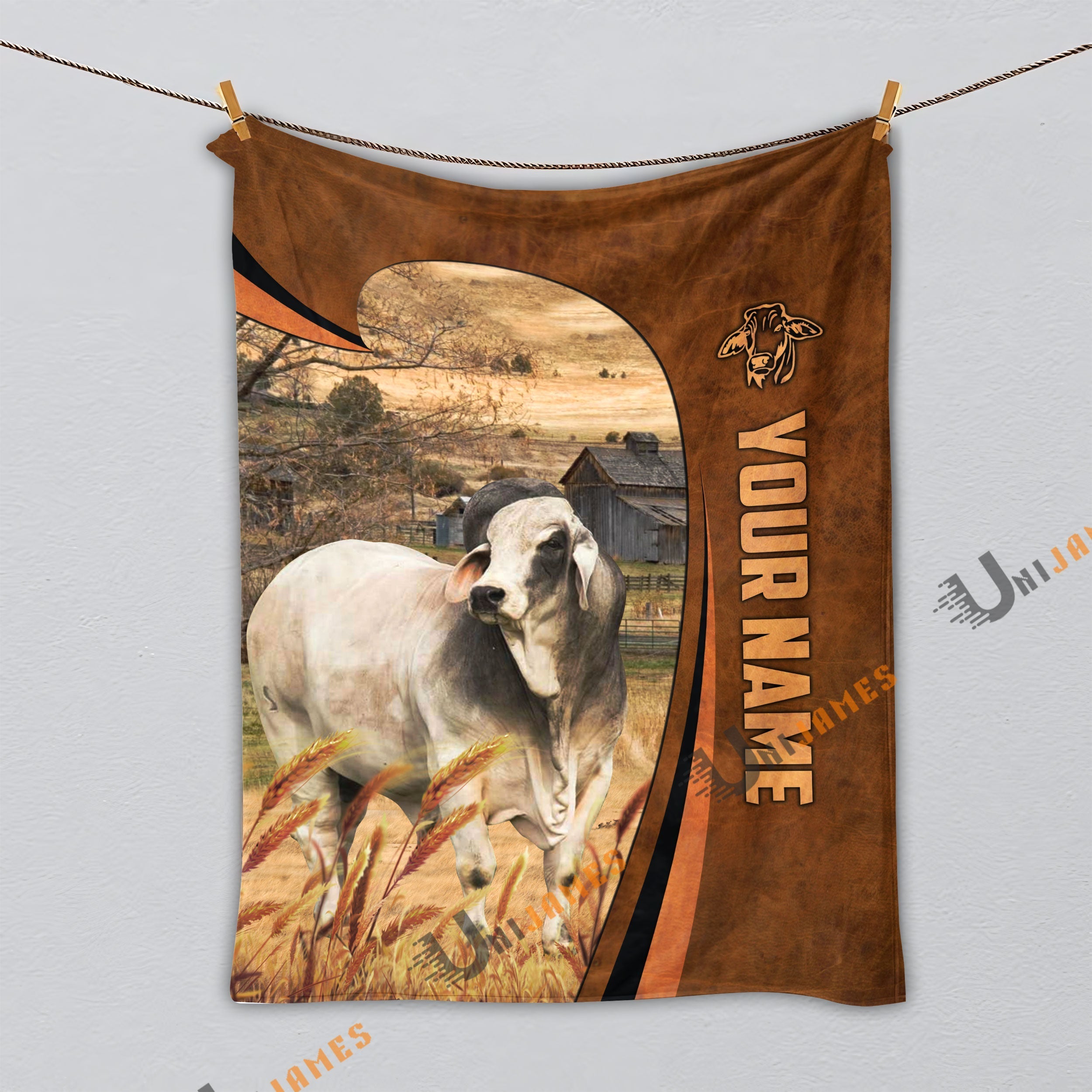 Personalized Name Brahman Premium Brown Pattern 3D Blanket