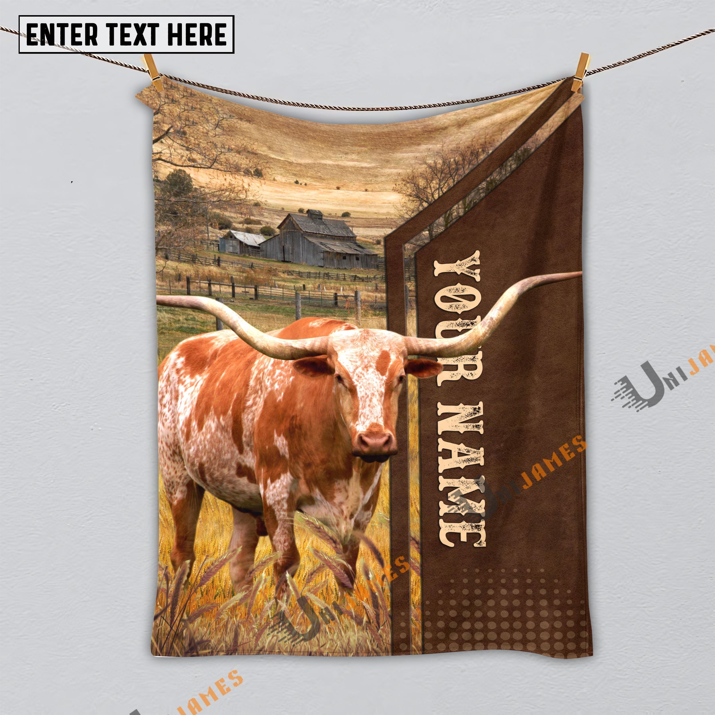 Personalized Name Texas Longhorn Farming Life Pattern Blanket