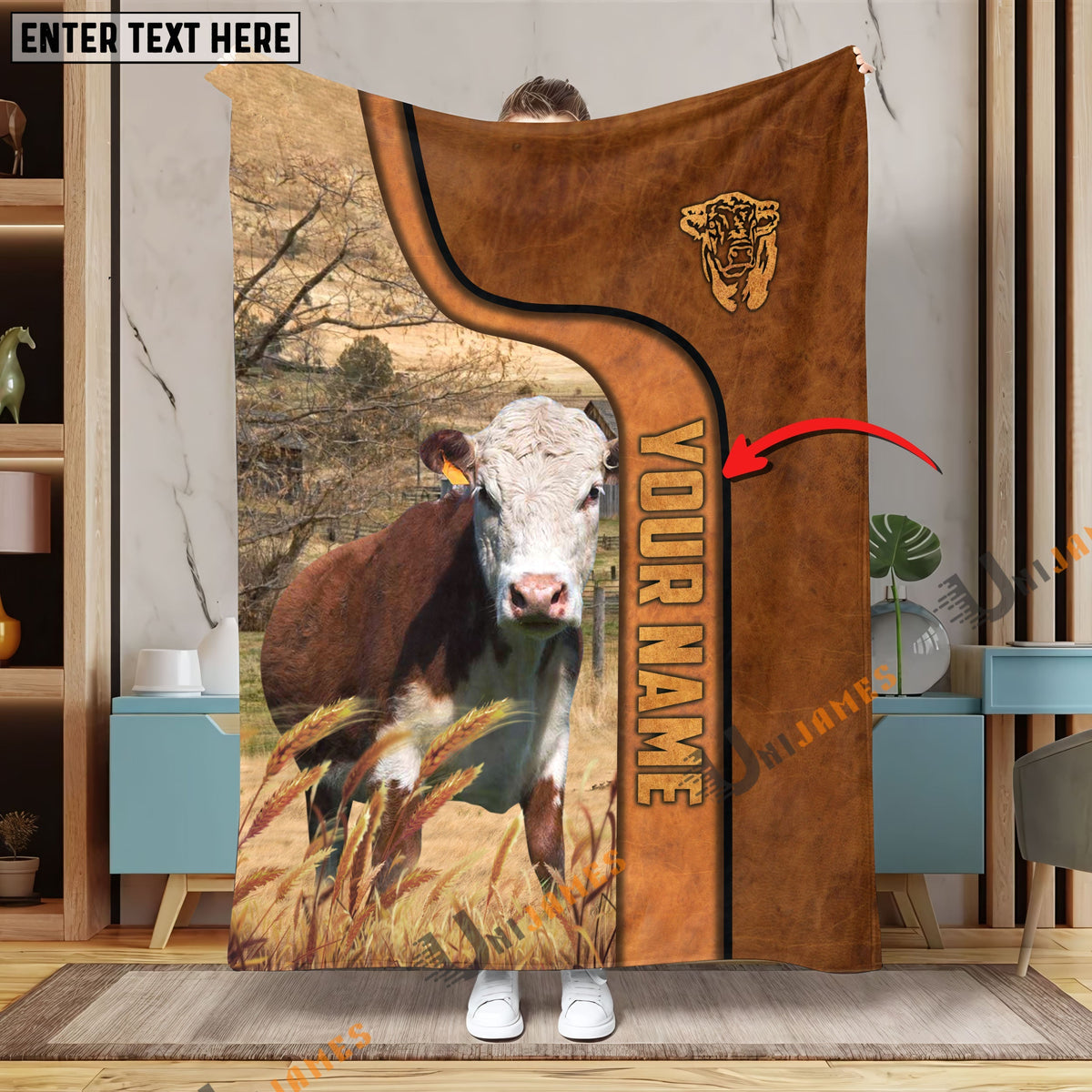 Personalized Name Hereford Premium Brown Pattern Blanket