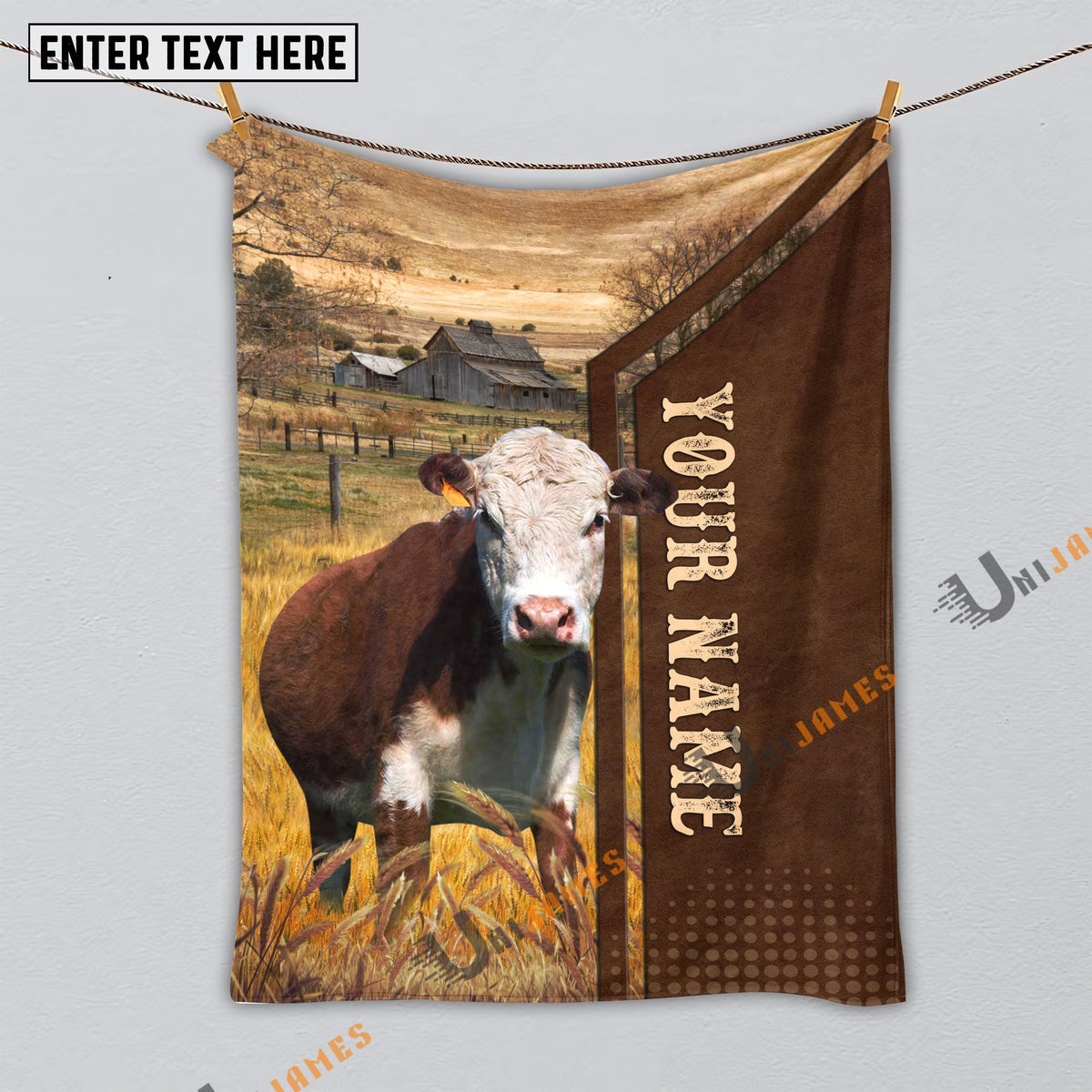 Personalized Name Hereford Farming Life Pattern Blanket