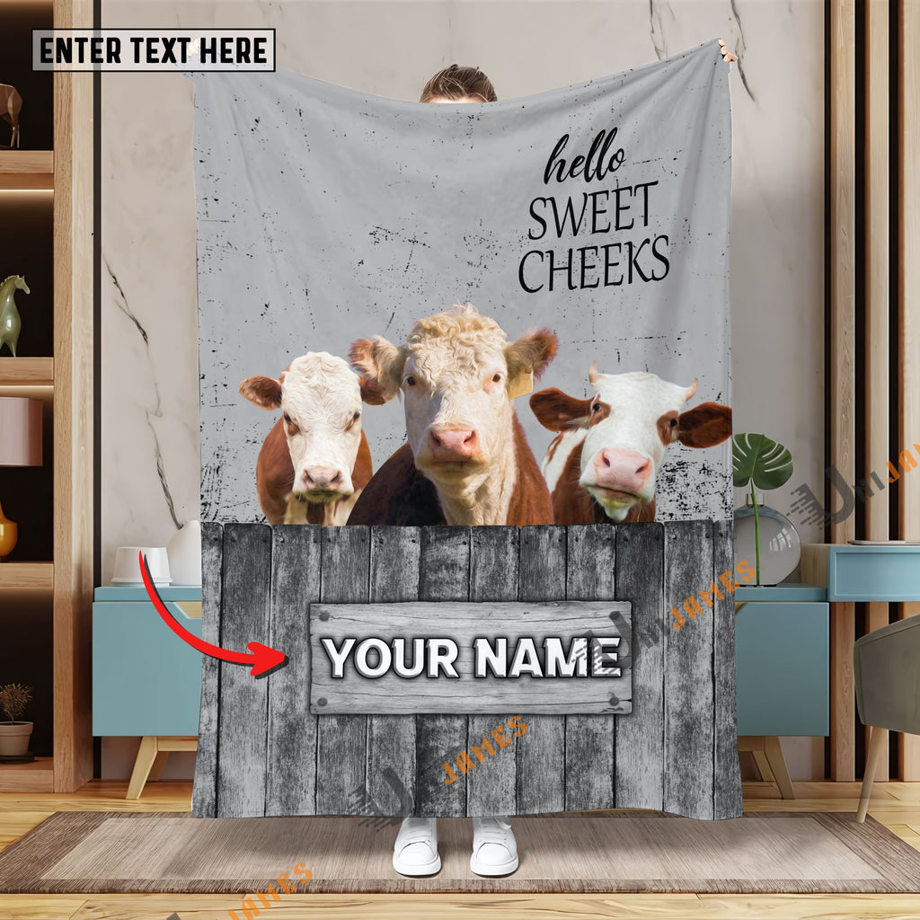 Personalized Name Hereford Hello Sweet Cheeks Pattern Blanket