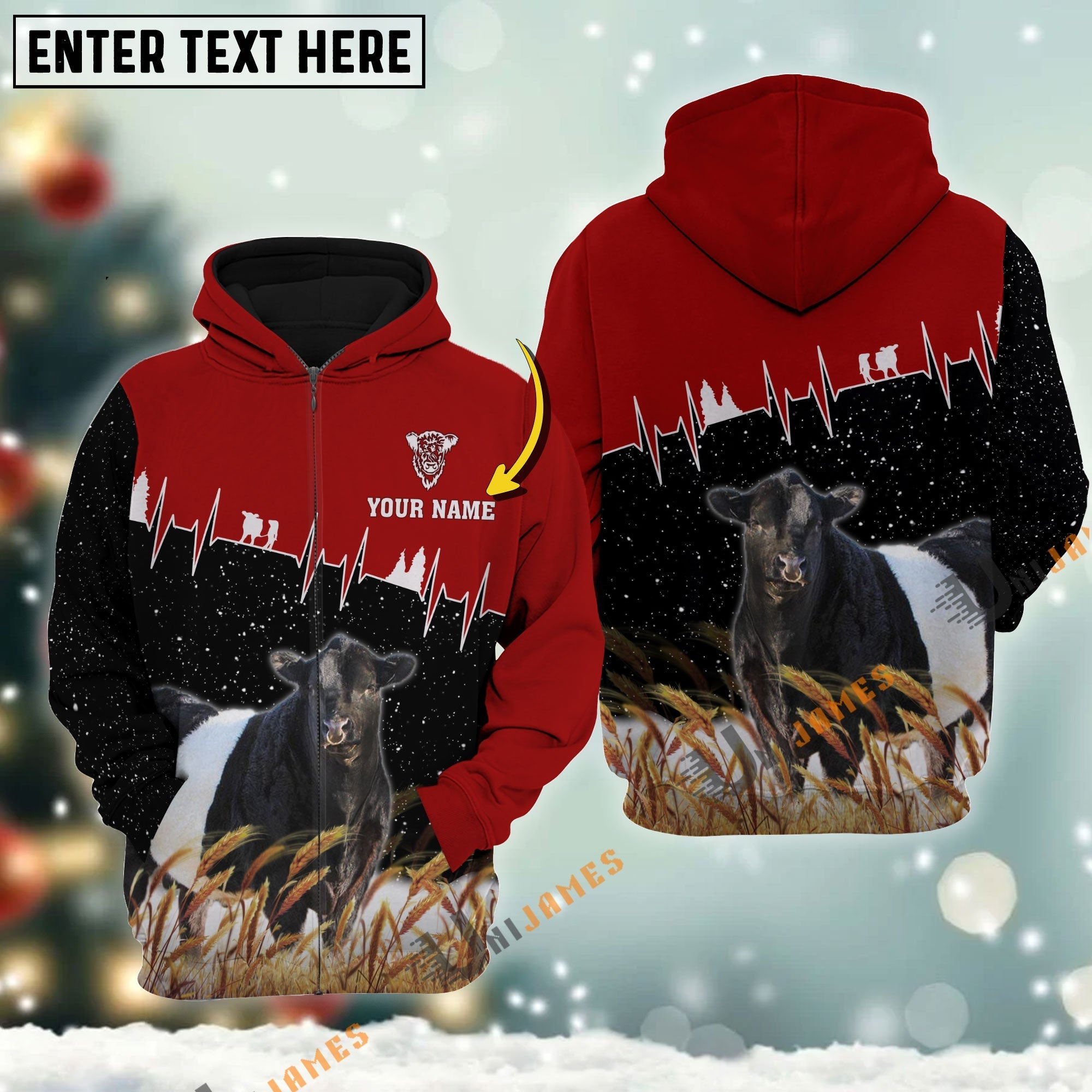 Personalized Name Belted Galloway Xmas Hoodie