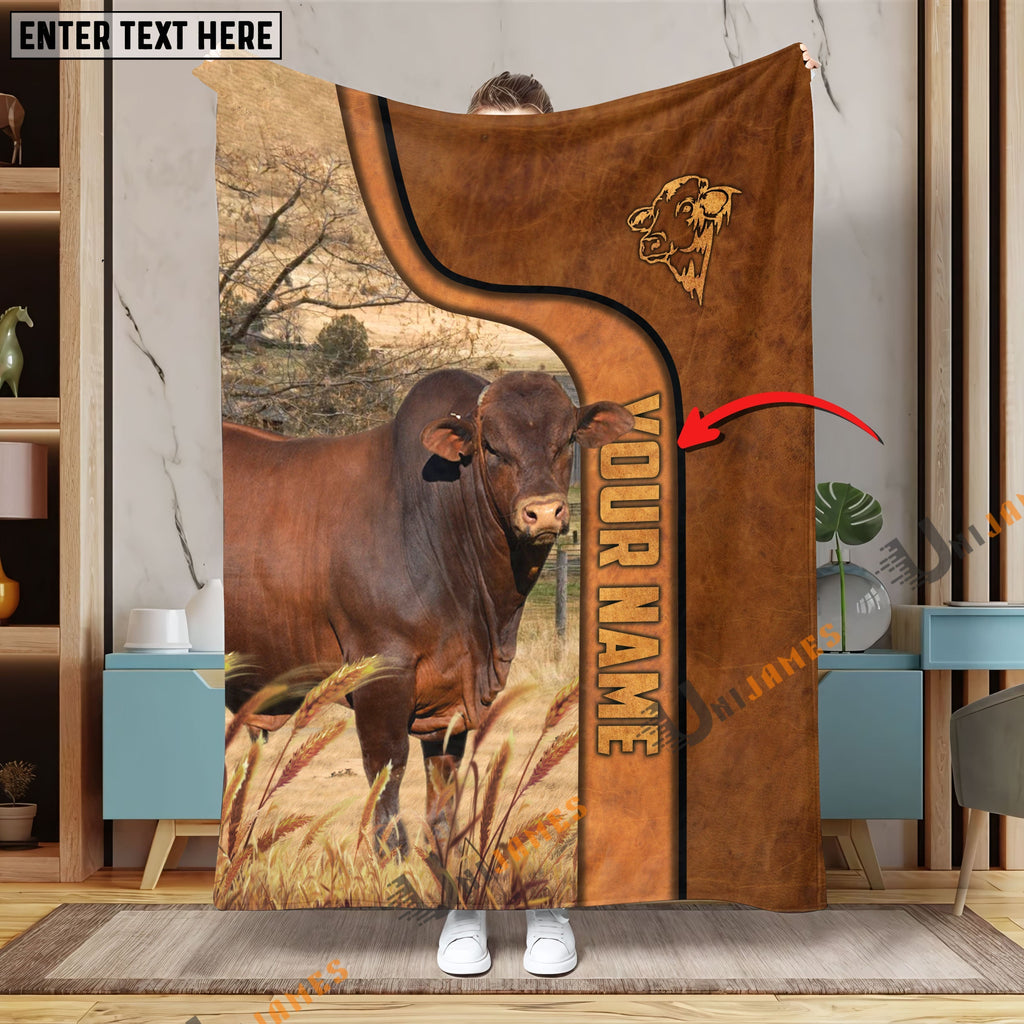 Personalized Name Beefmaster Premium Brown Pattern Blanket