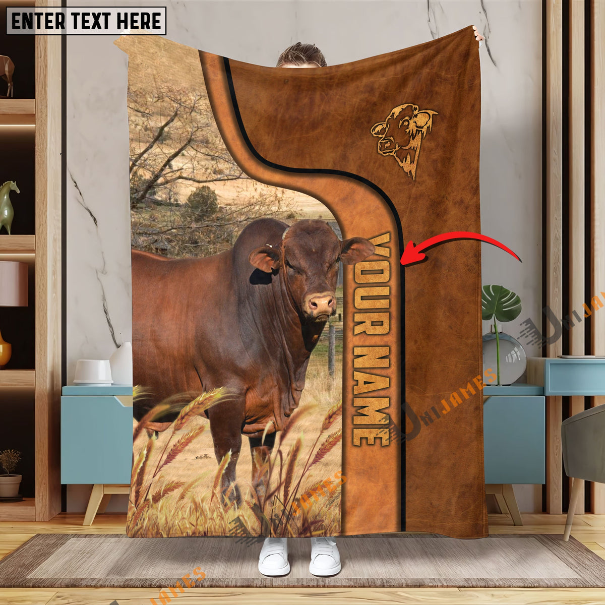 Personalized Name Beefmaster Premium Brown Pattern Blanket