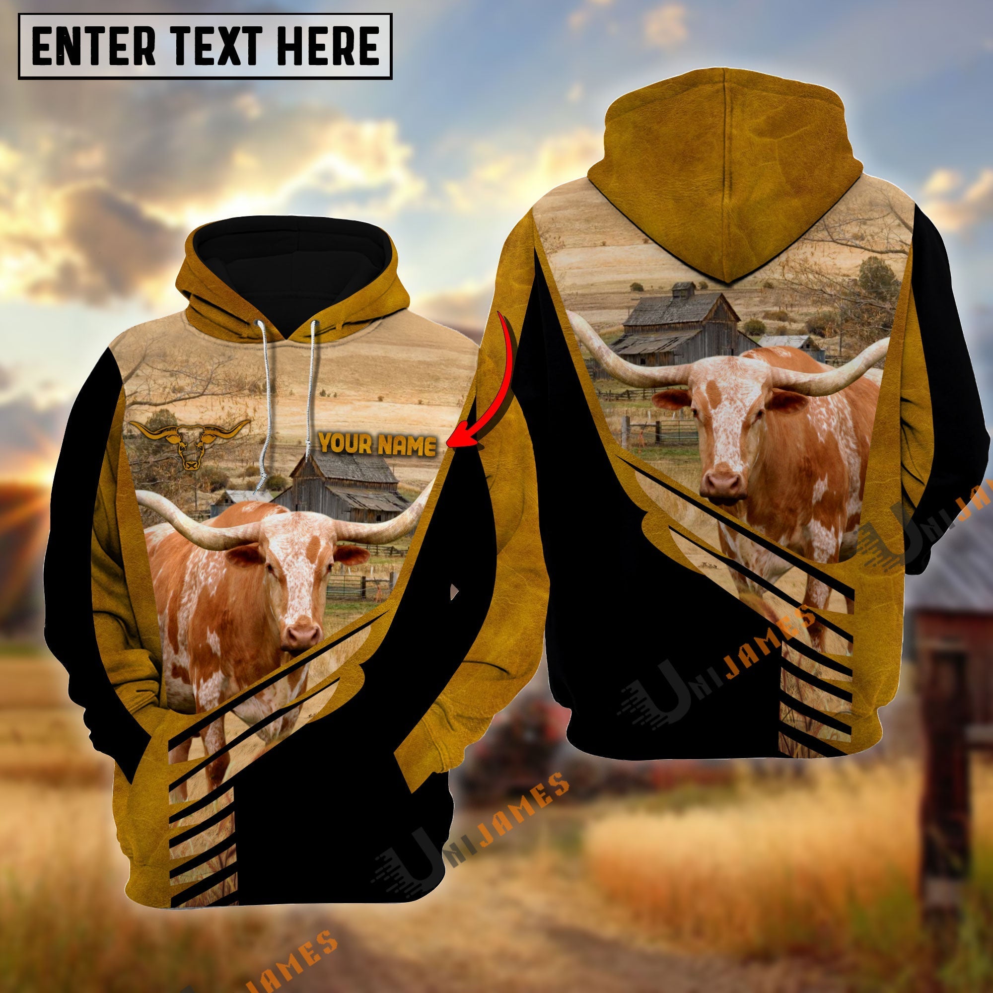 Lucky Texas Longhorn On Farm Personalized Name Hoodie
