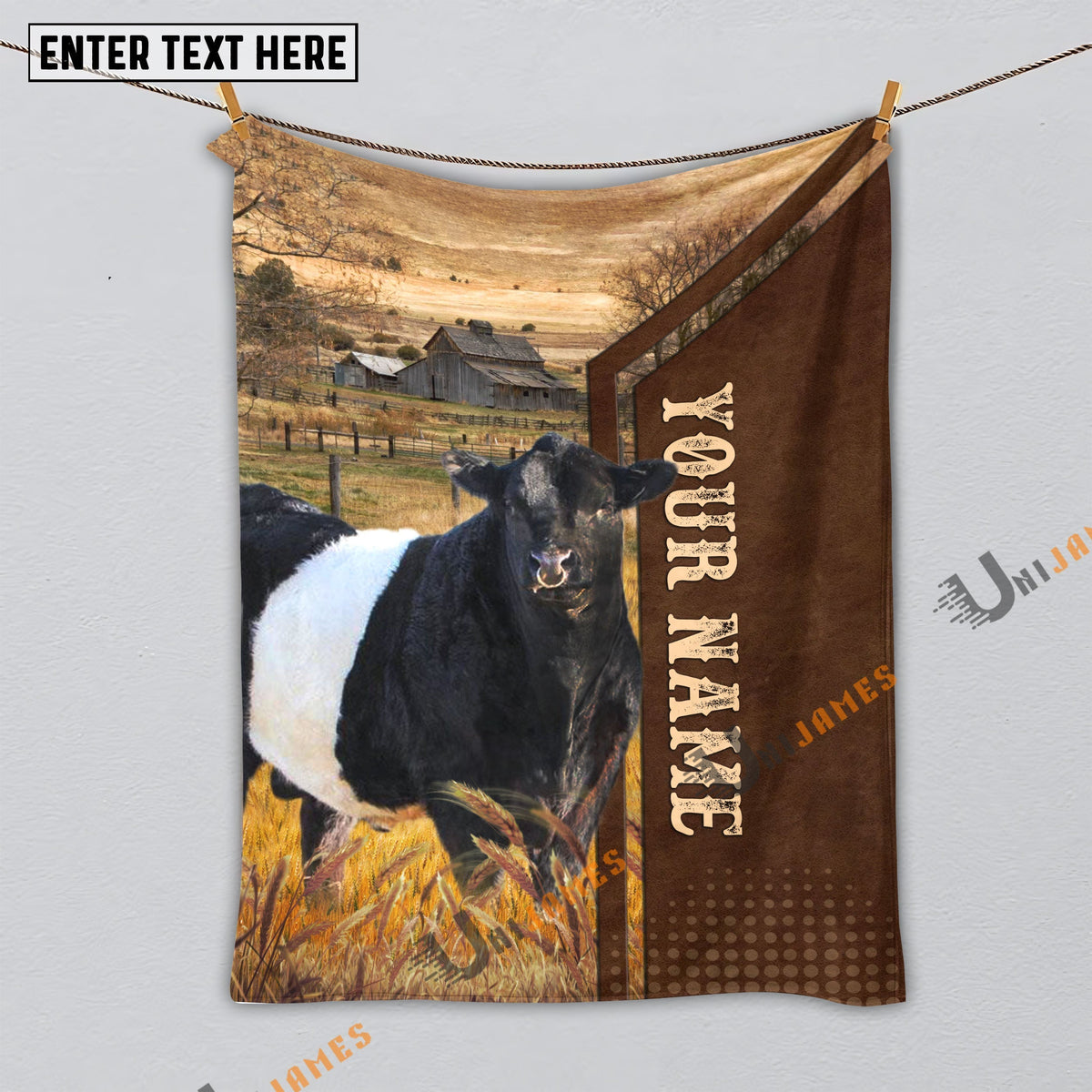 Personalized Name Belted Galloway Farming Life Pattern Blanket
