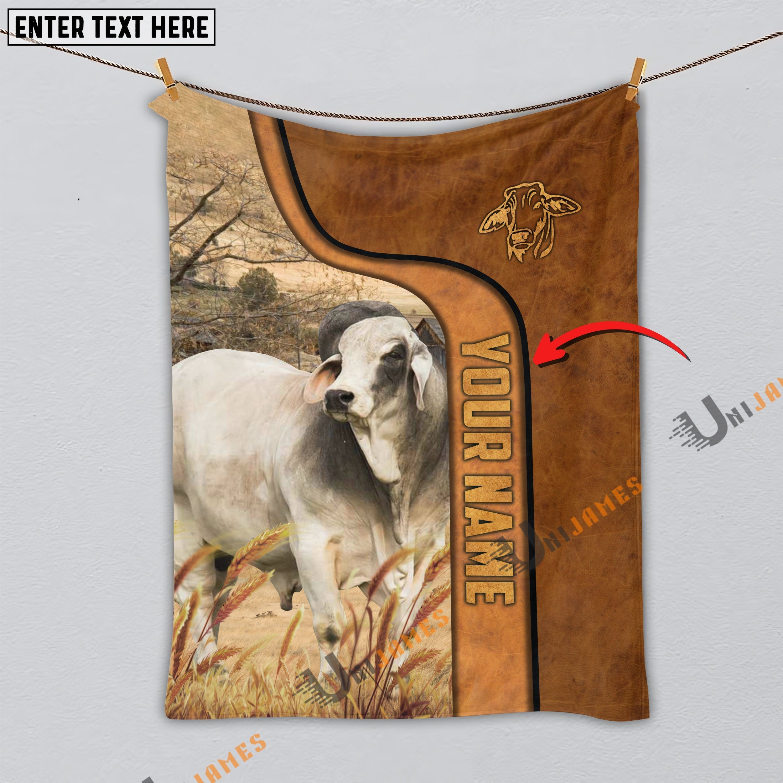 Personalized Name Brahman Premium Brown Pattern Blanket