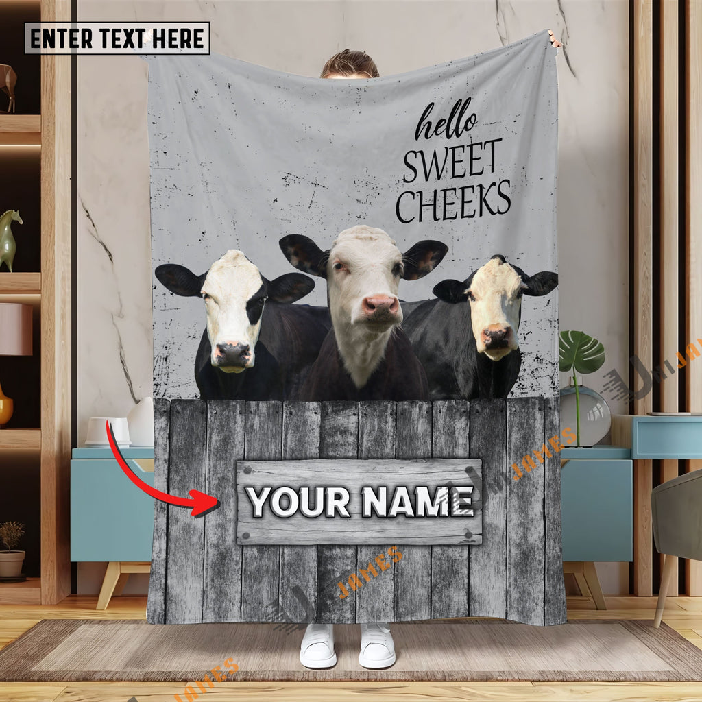 Personalized Name Black Baldy Hello Sweet Cheeks Pattern Blanket