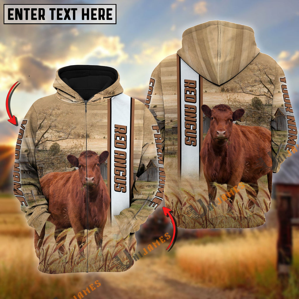 Red Angus Happy Farm Life Personalized Name, Farm Name 3D Hoodie