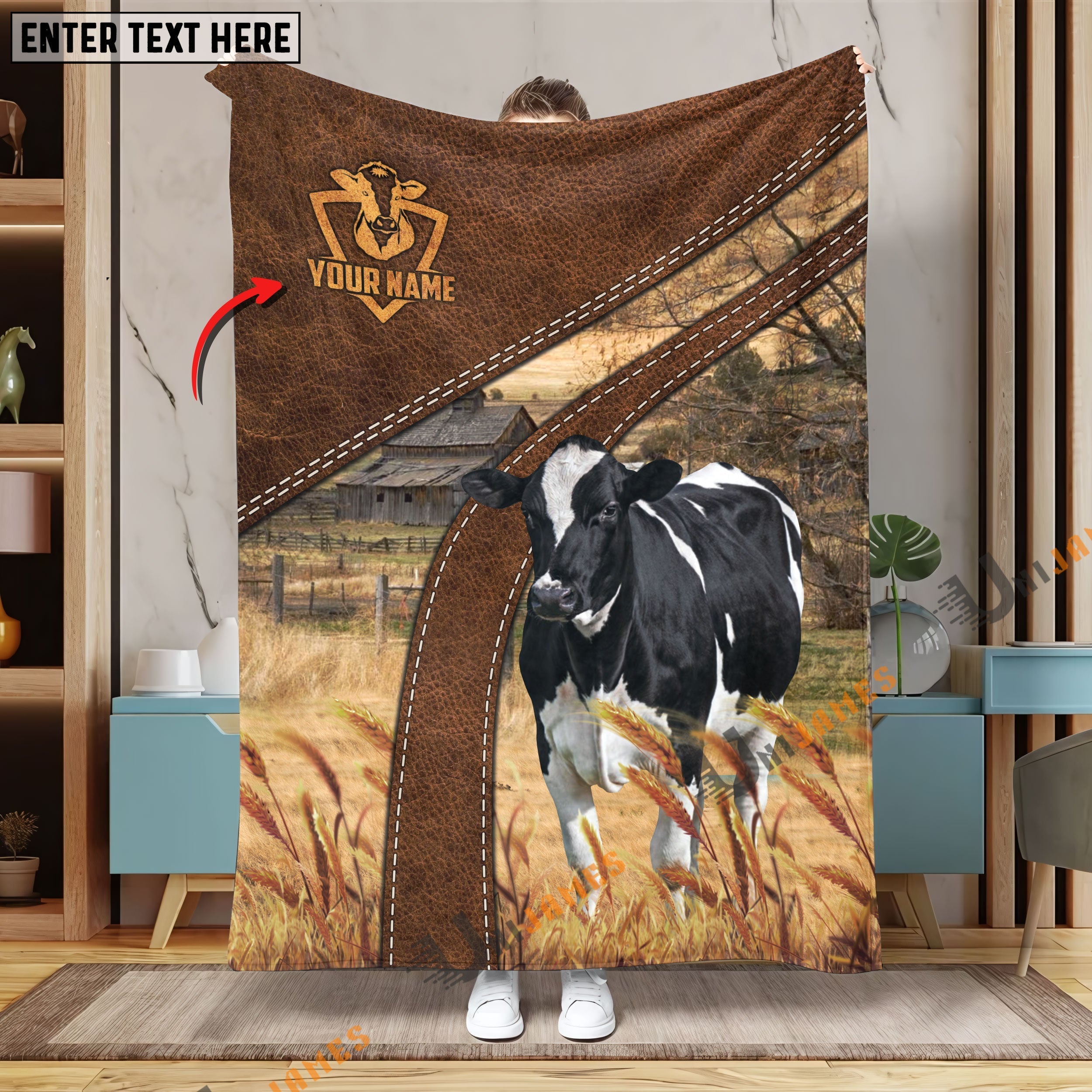 Personalized Name Holstein Brown Blanket