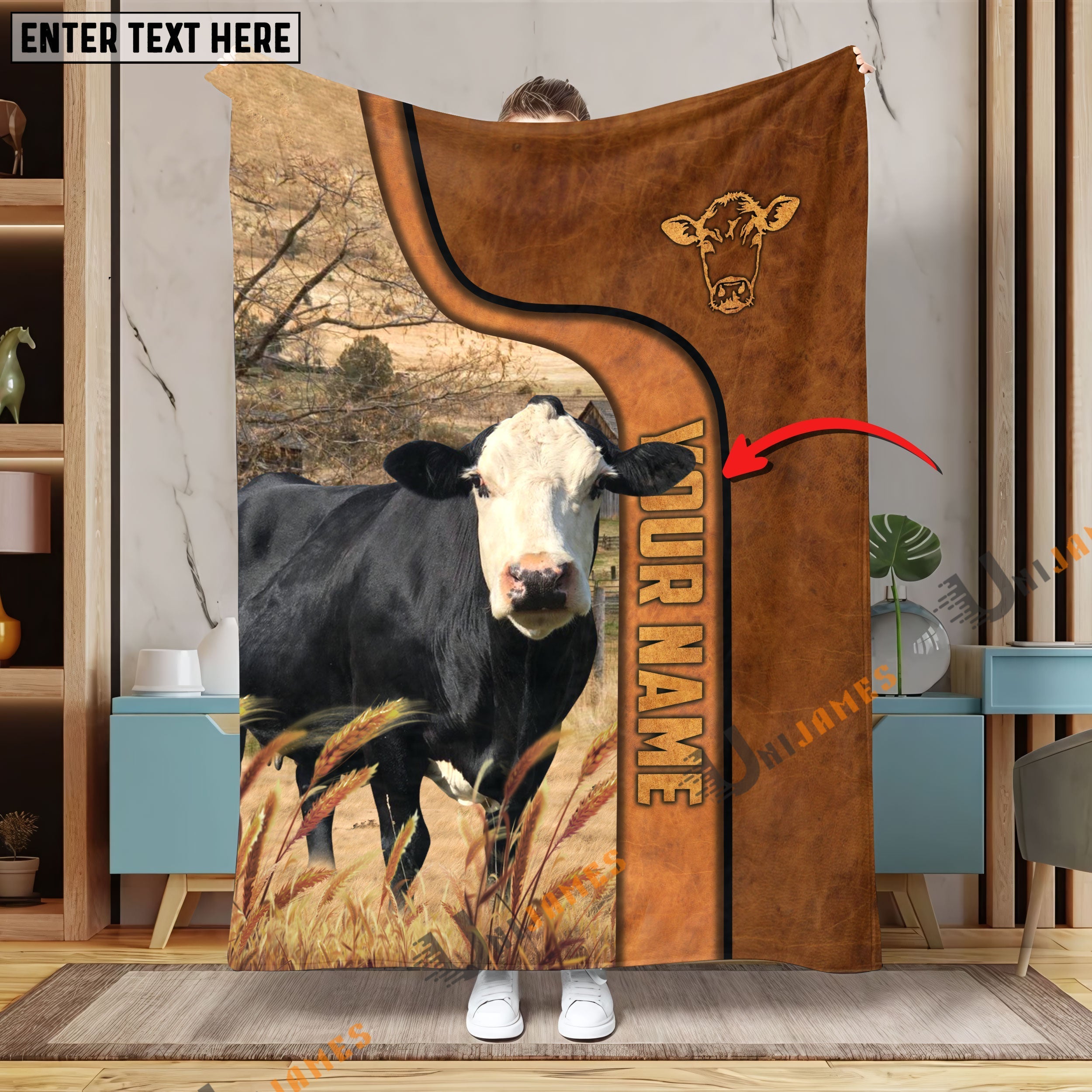 Personalized Name Black Baldy Premium Brown Pattern Blanket