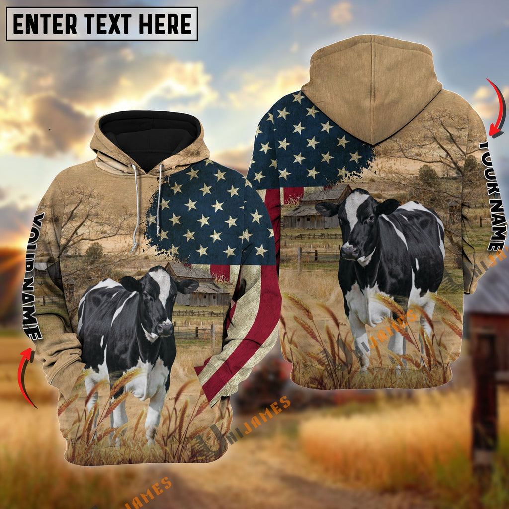 Holstein US Flag Customized Name 3D Hoodie