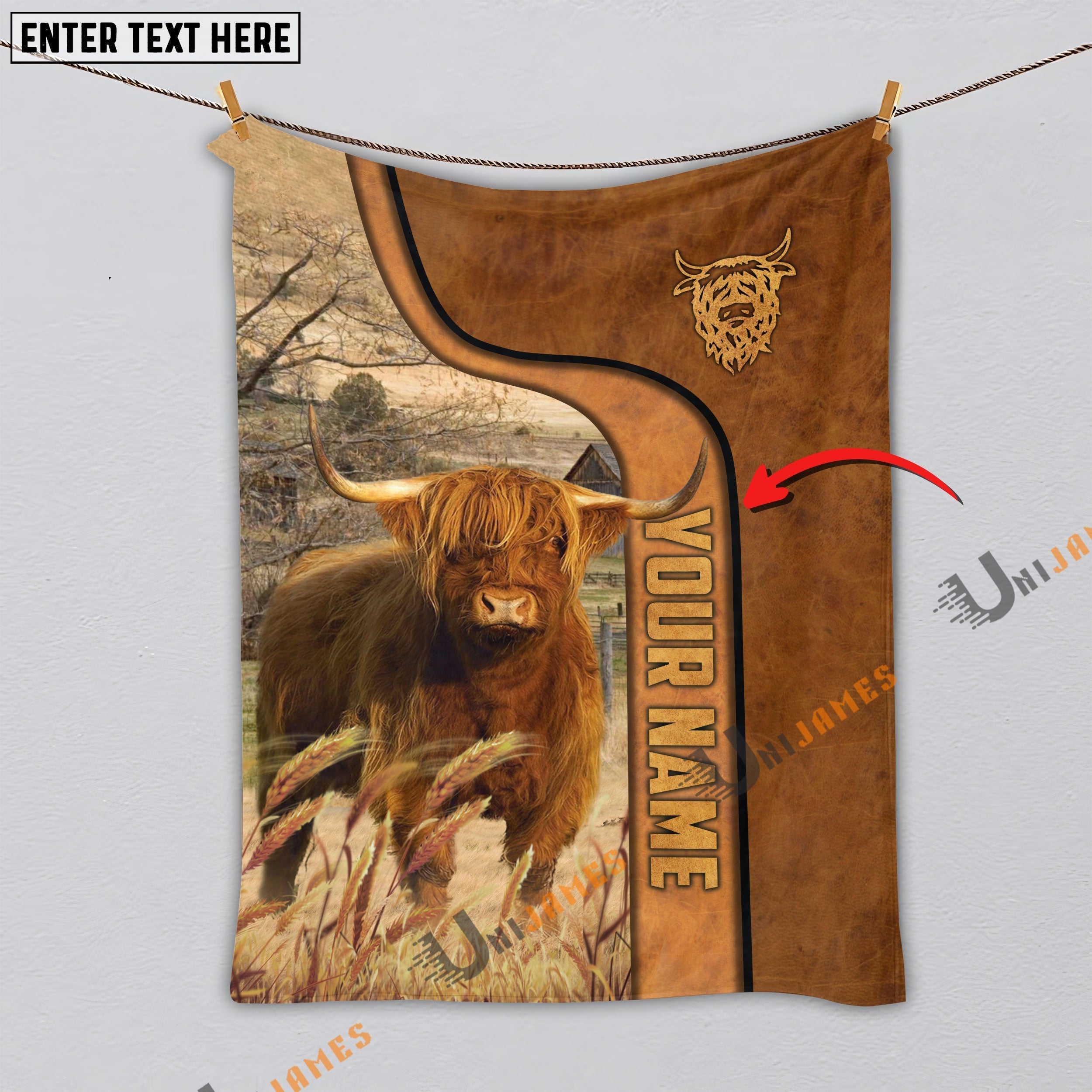 Personalized Name Highland Premium Brown Pattern Blanket