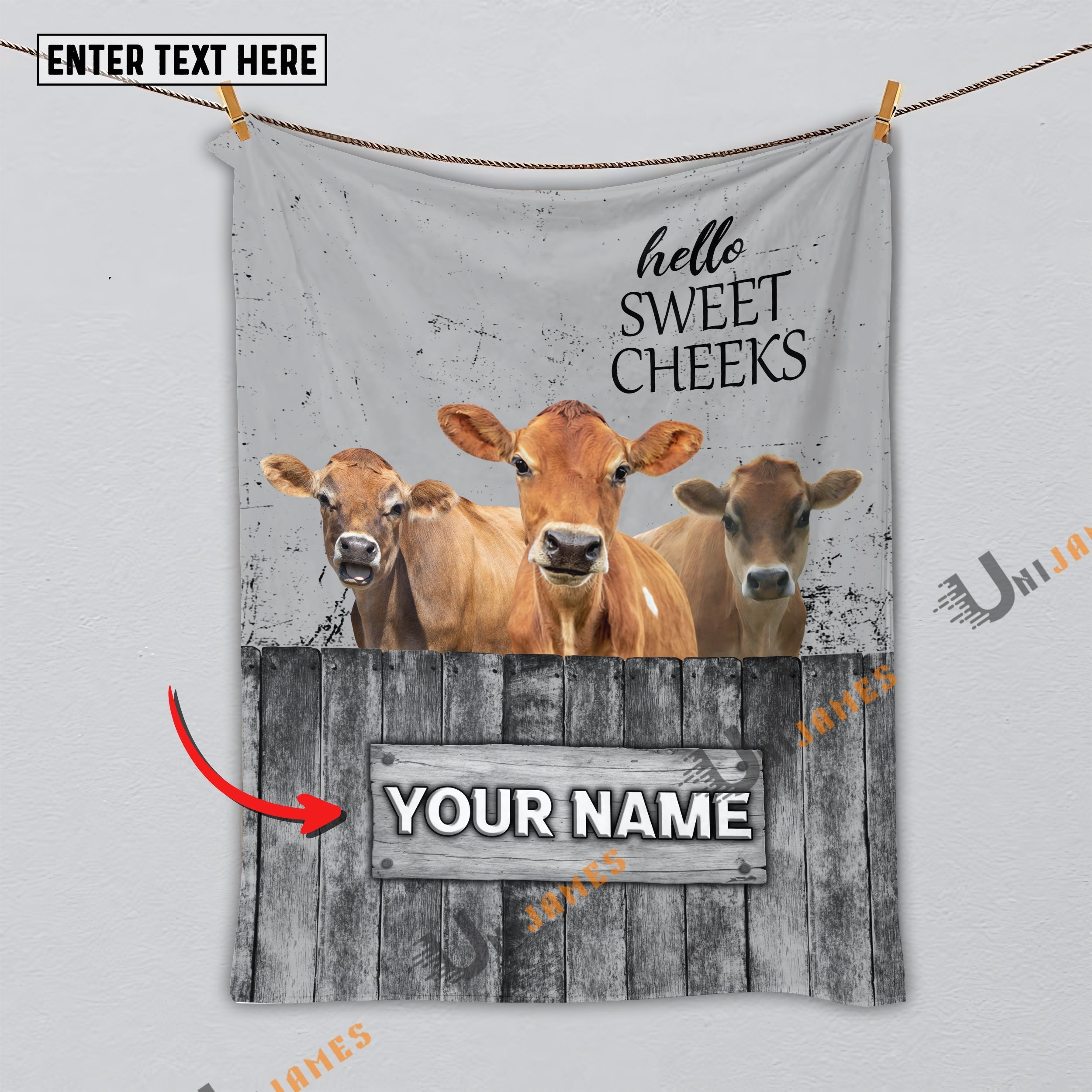 Personalized Name Jersey Hello Sweet Cheeks Pattern Blanket