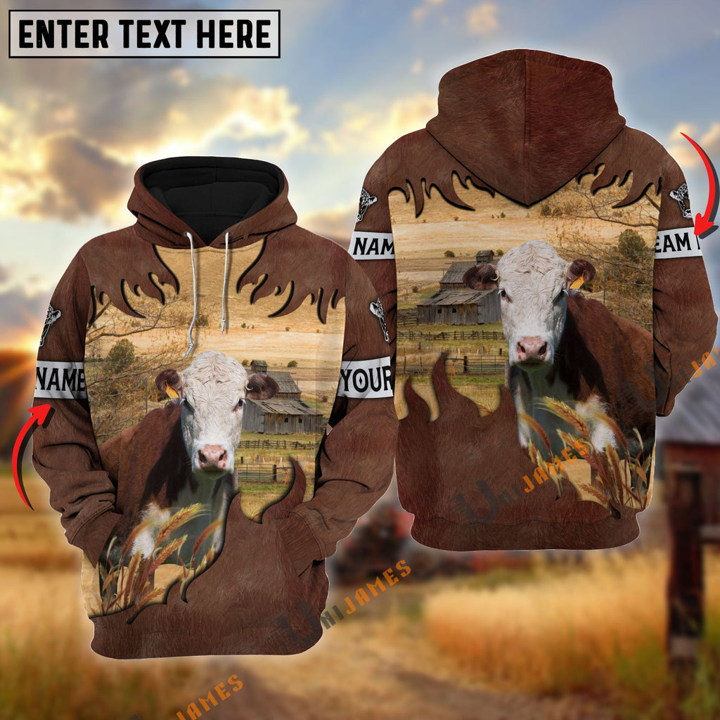 Hereford Brown Hair Pattern Personalized Name 3D Hoodie