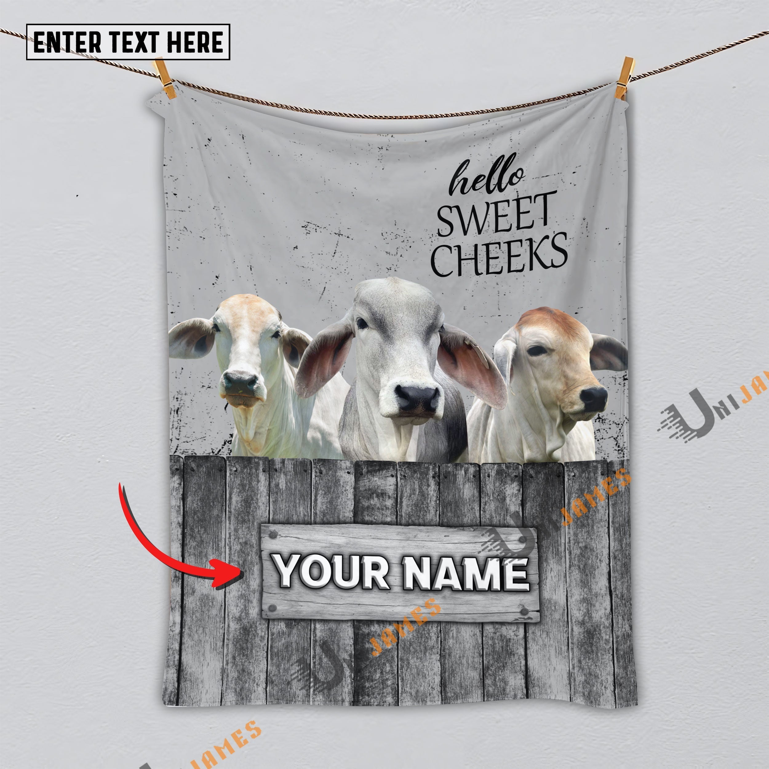 Personalized Name Brahman Hello Sweet Cheeks Pattern Blanket