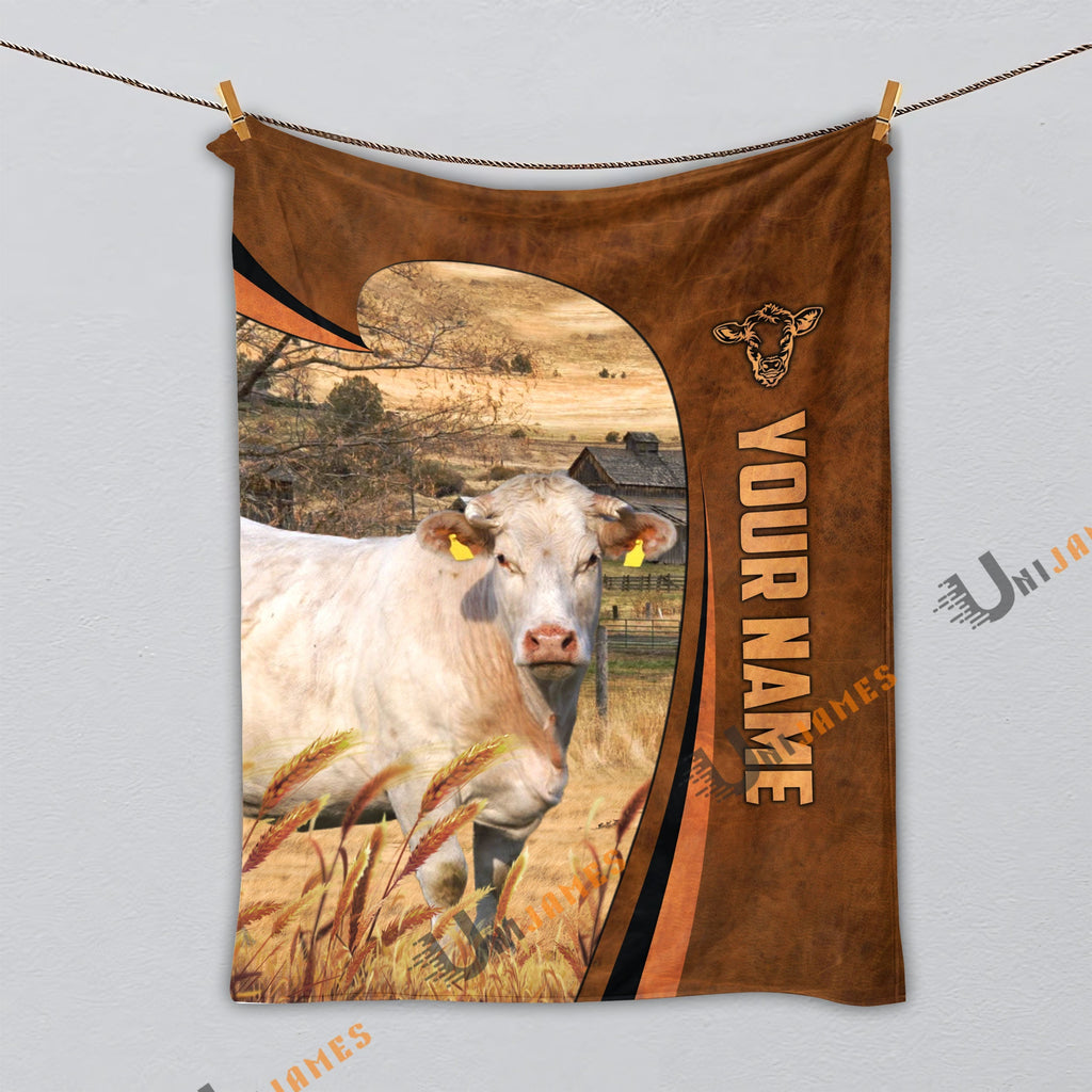Personalized Name Charolais Premium Brown Pattern 3D Blanket