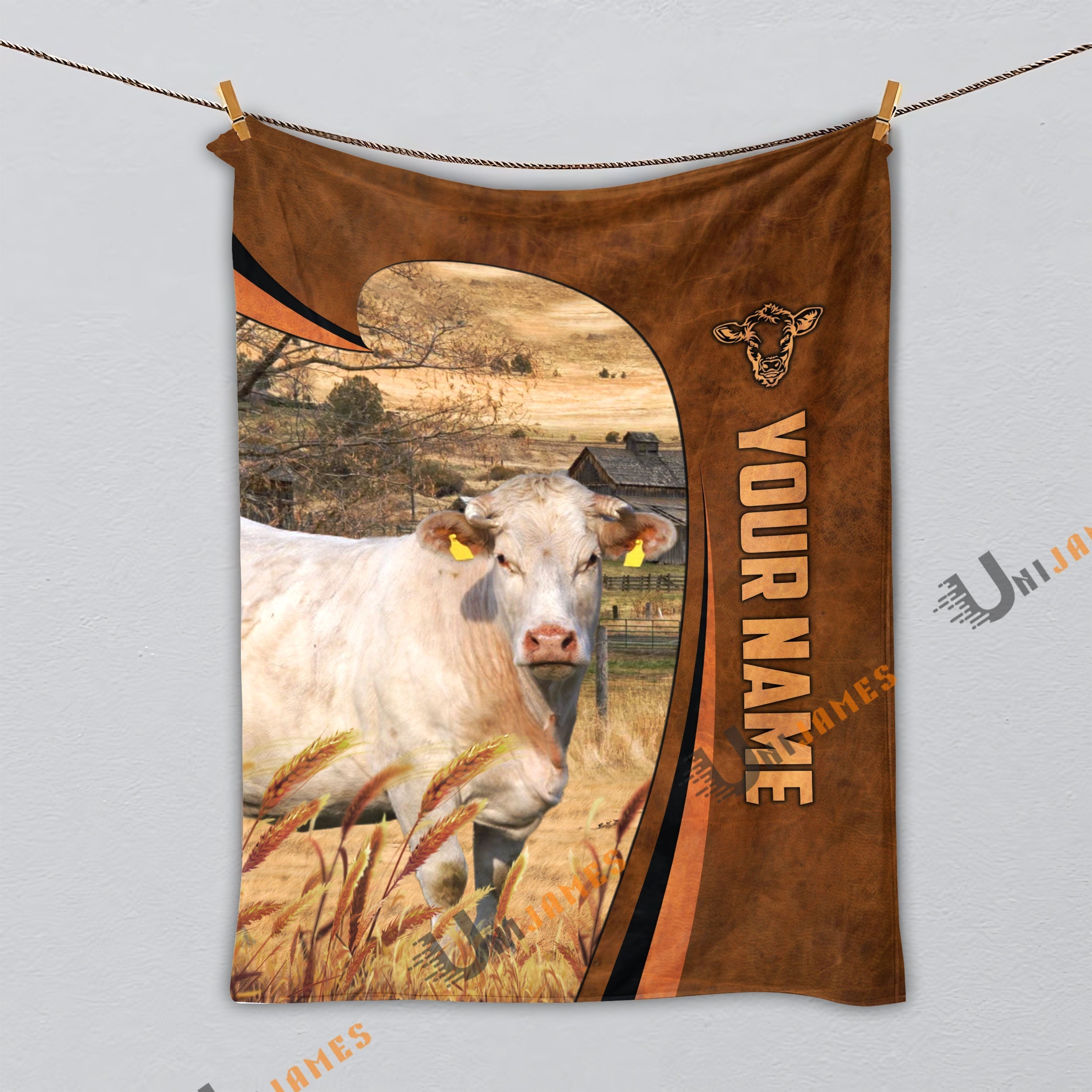 Personalized Name Charolais Premium Brown Pattern 3D Blanket
