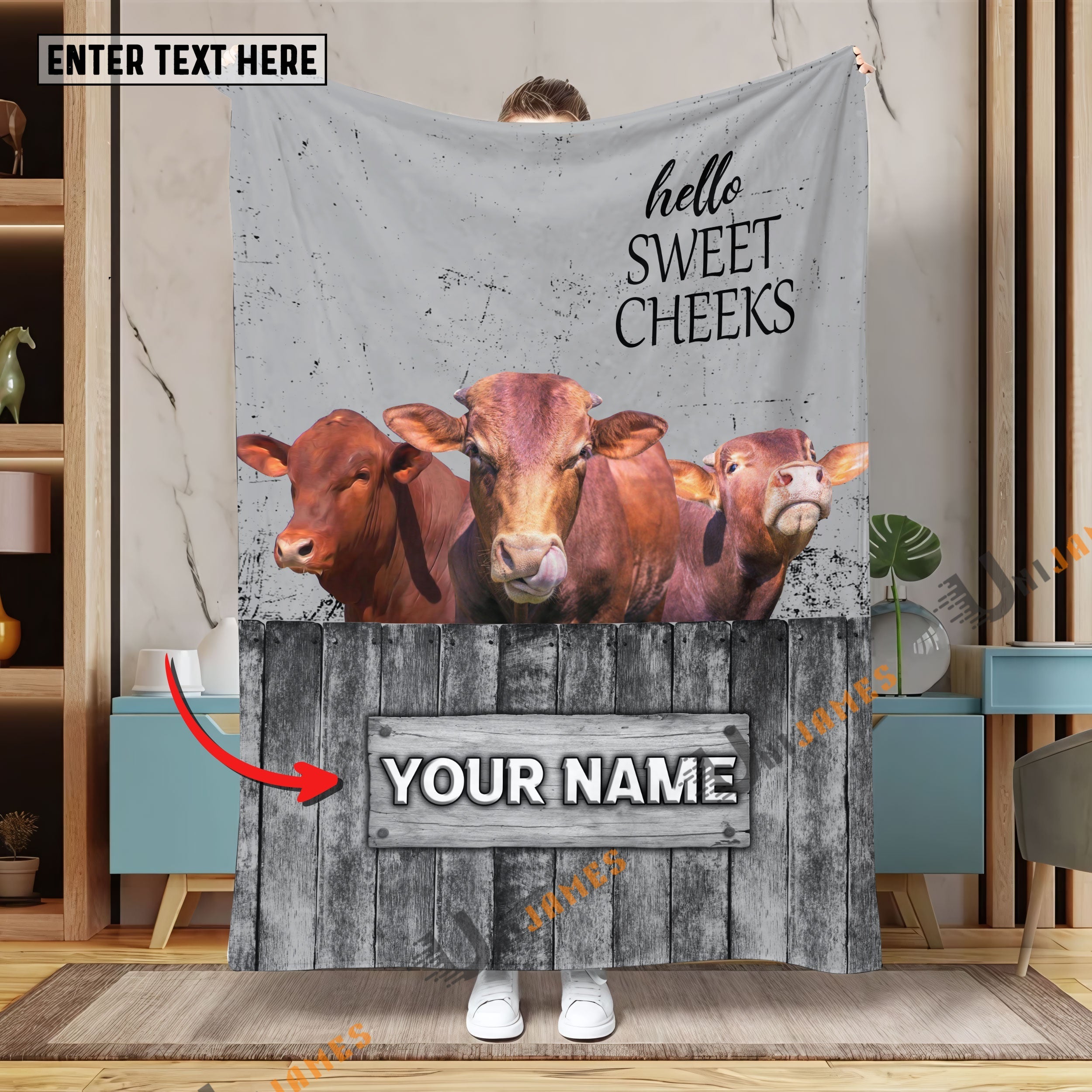 Personalized Name Beefmaster Hello Sweet Cheeks Pattern Blanket