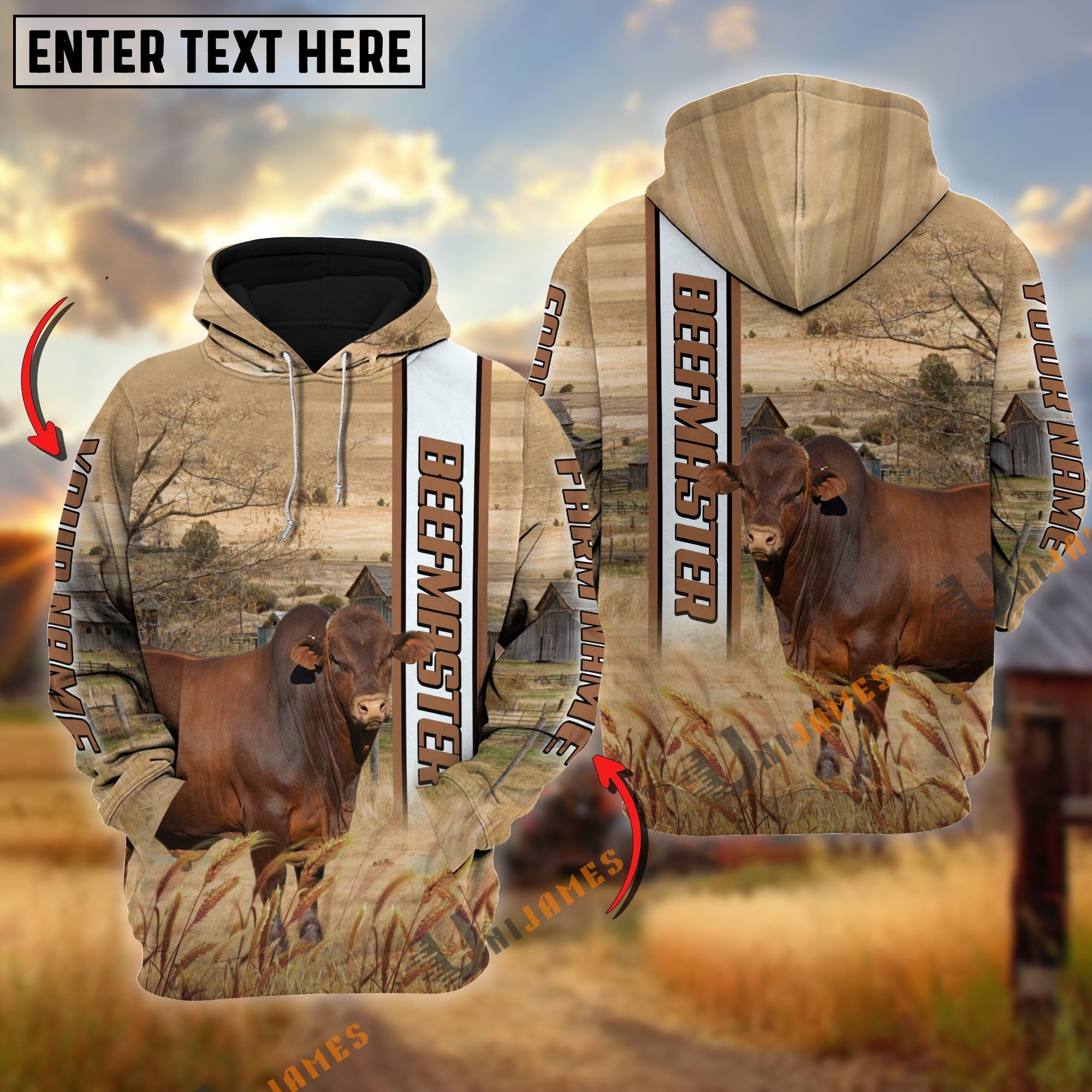 Beefmaster Happy Farm Life Personalized Name, Farm Name 3D Hoodie