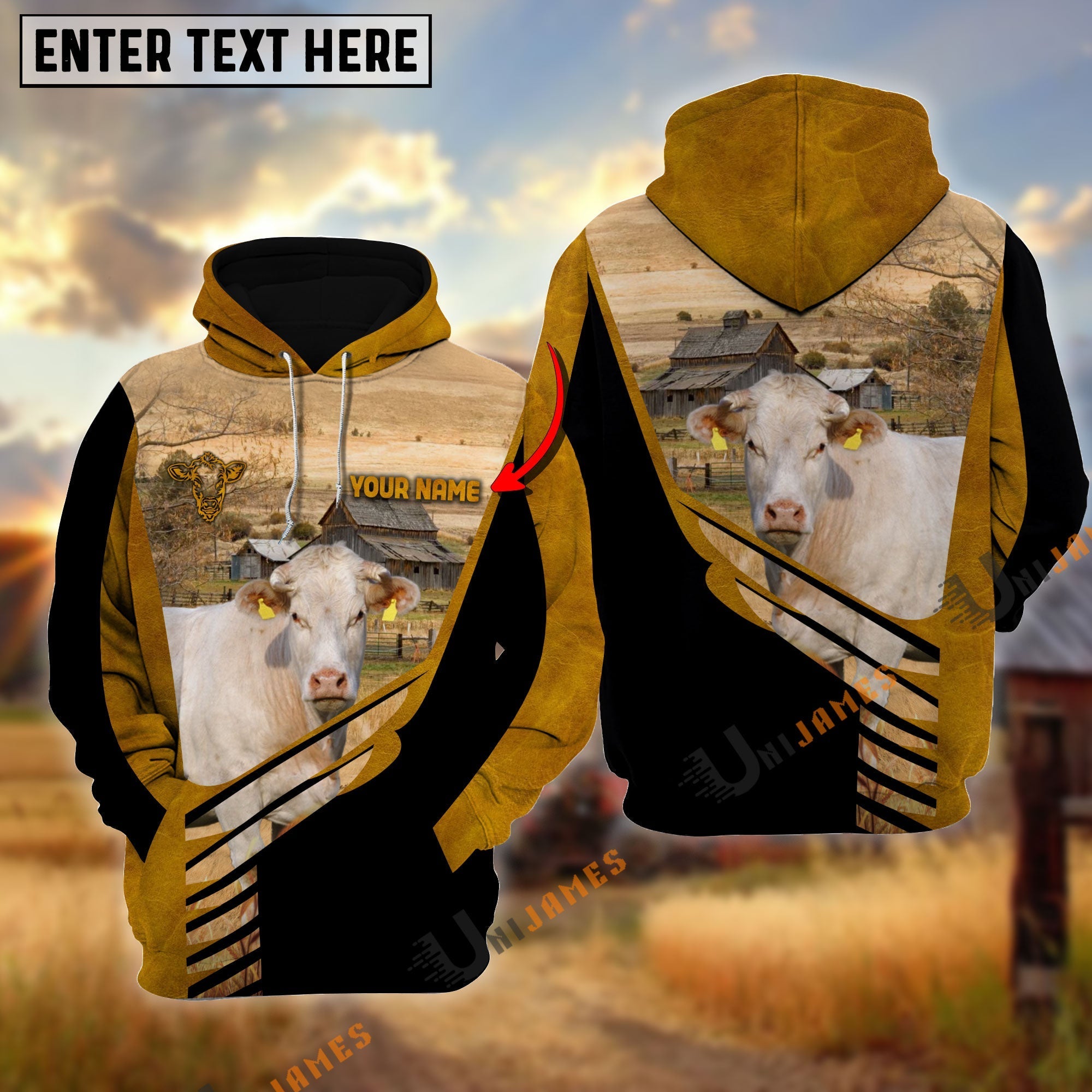 Lucky Charolais On Farm Personalized Name Hoodie