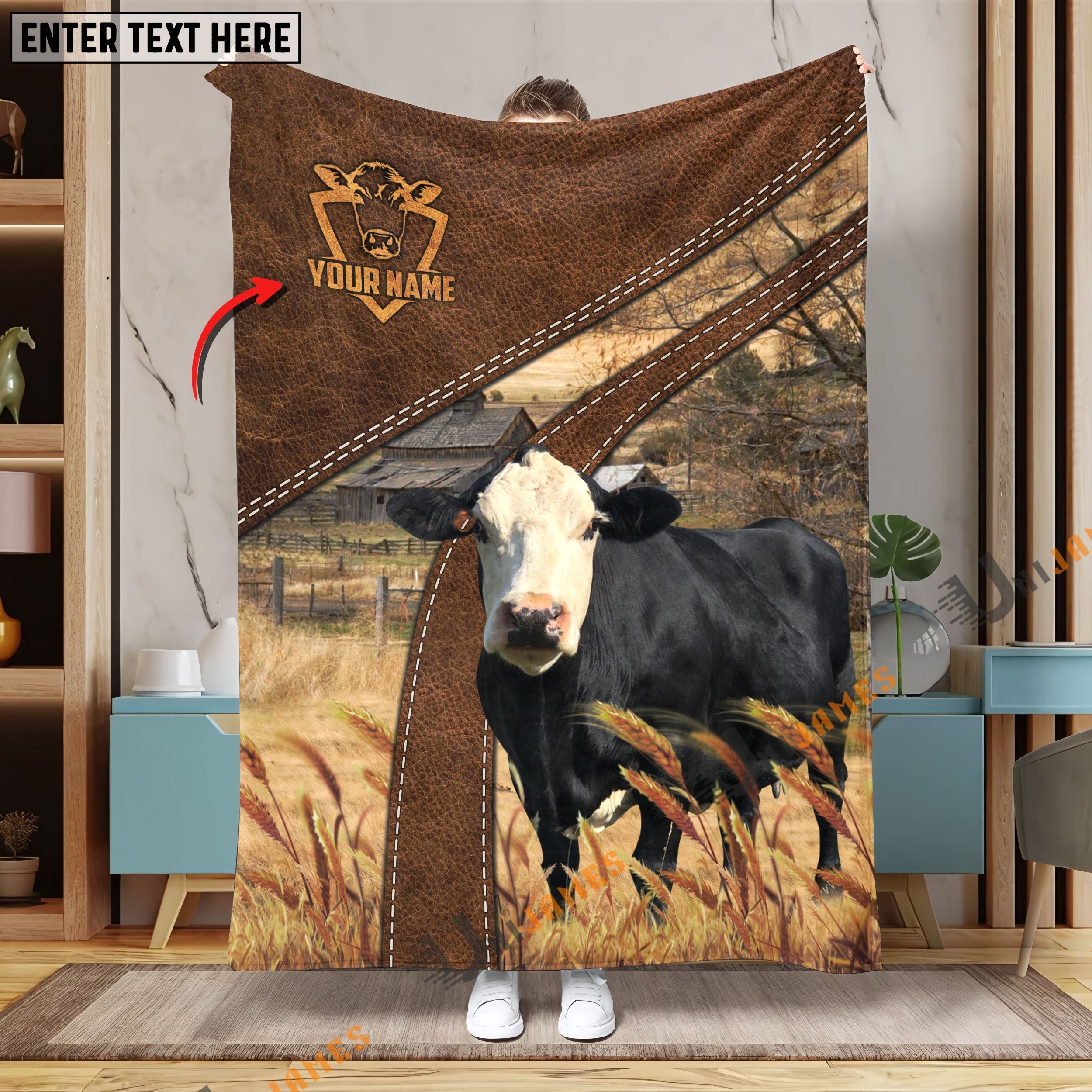 Personalized Name Black Baldy Brown Blanket