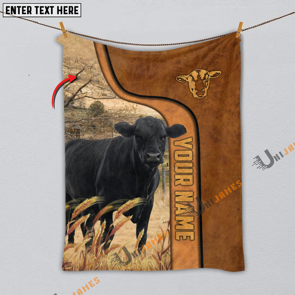 Personalized Name Black Angus Premium Brown Pattern Blanket