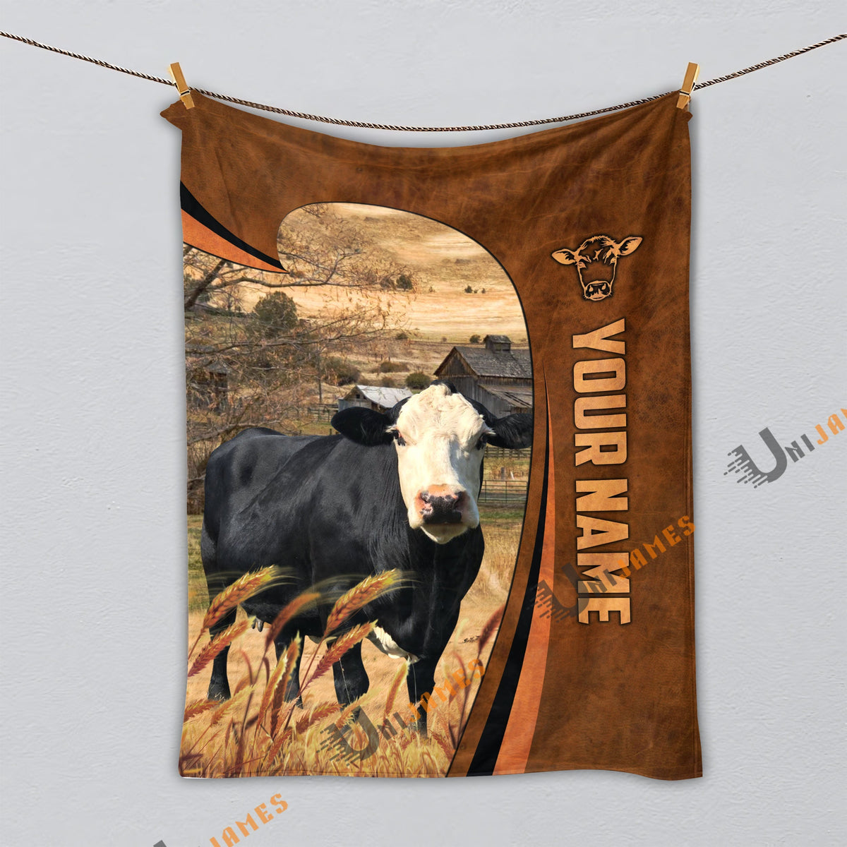 Personalized Name Black Baldy Premium Brown Pattern 3D Blanket